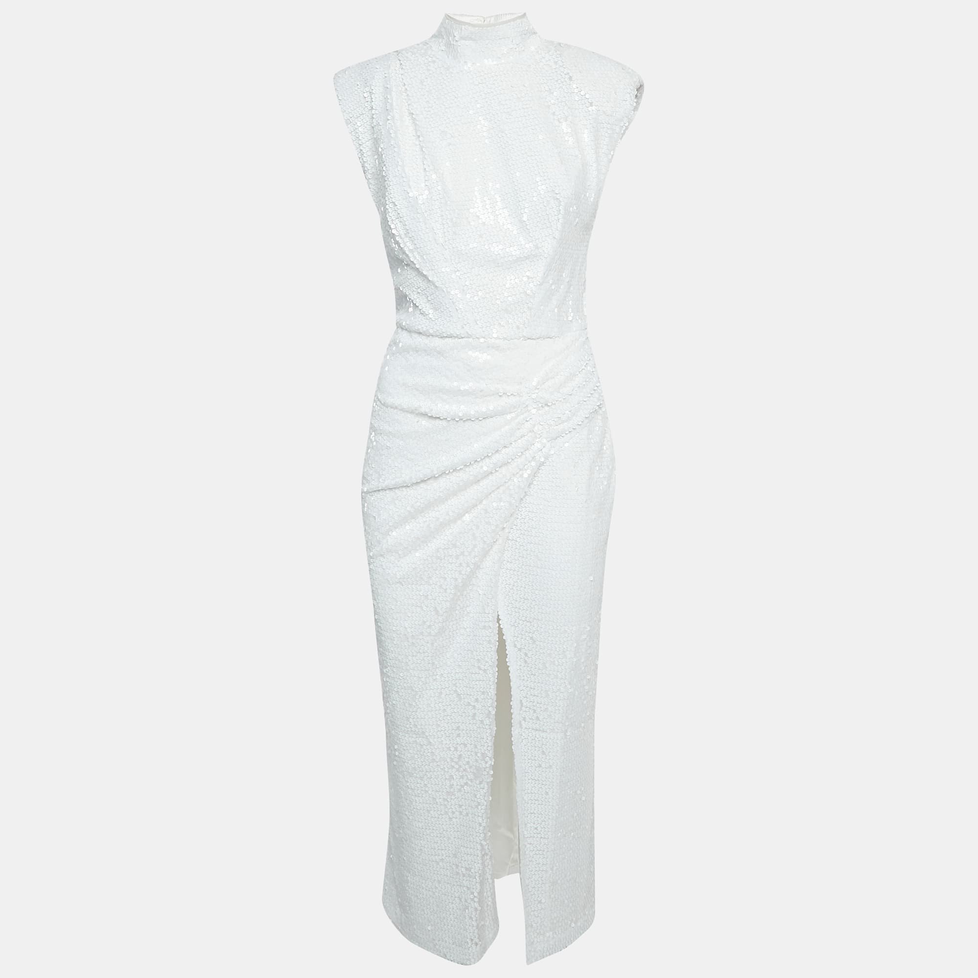 ITMFL White Sequin Draped Sleeveless Long Dress S