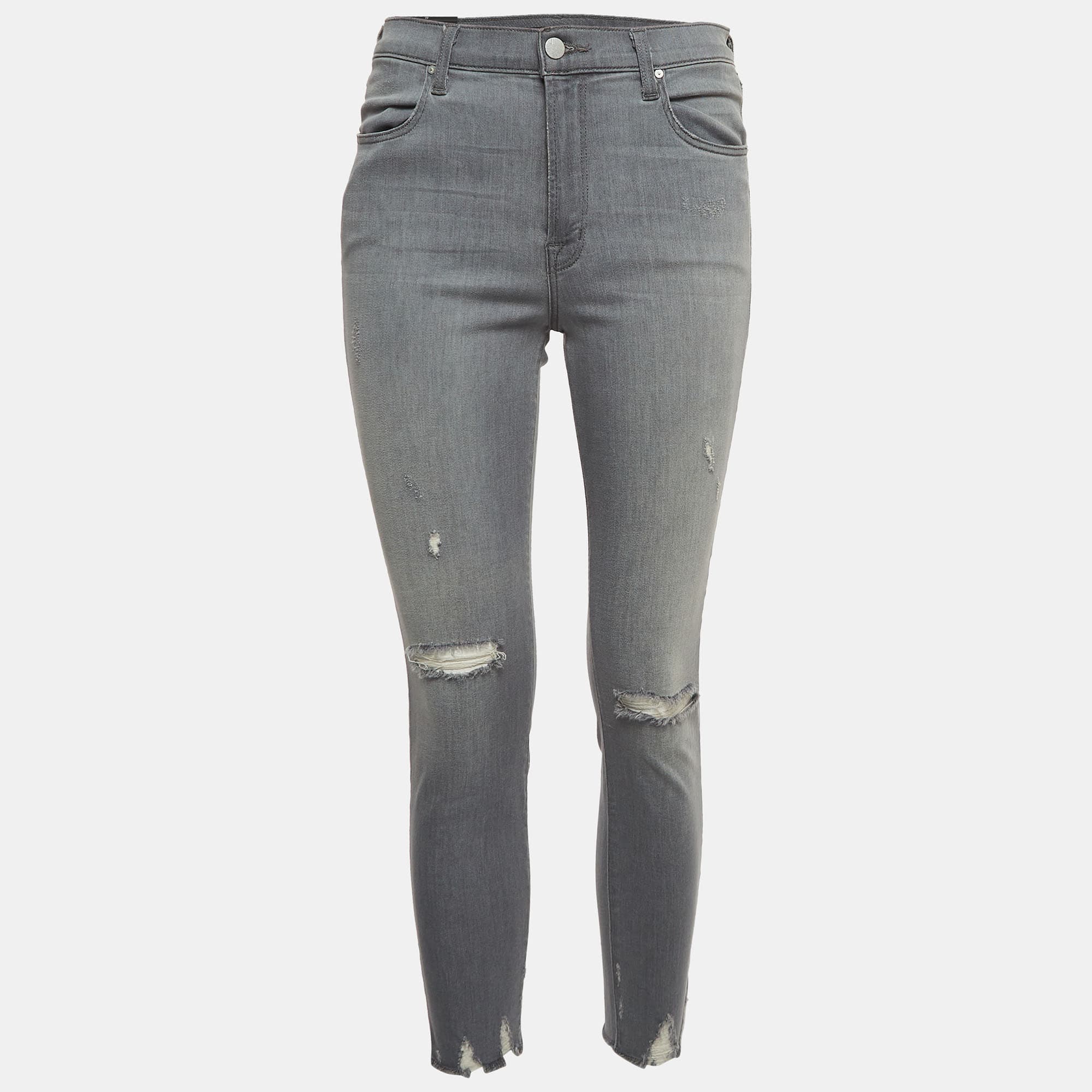 J Brand Grey Ripped Denim Distressed Hem Skinny Jeans M Waist 29"
