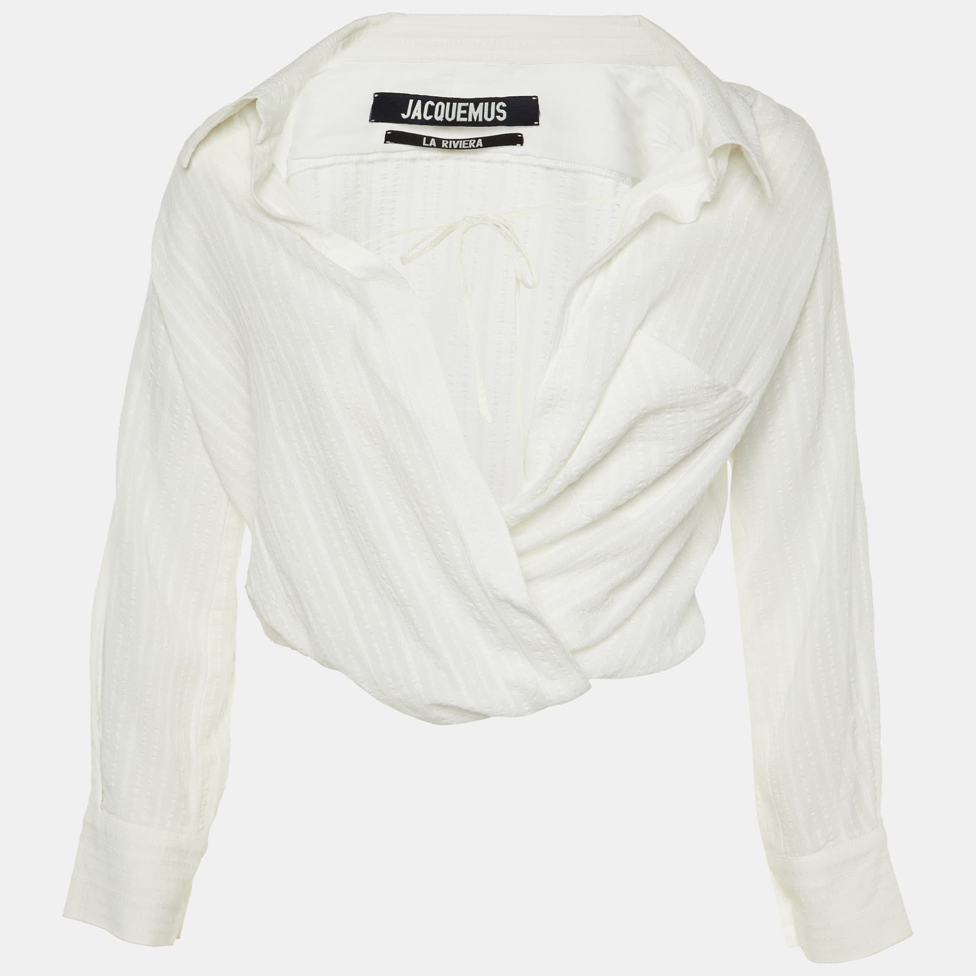 Jacquemus White Textured Viscose Wrap Top S