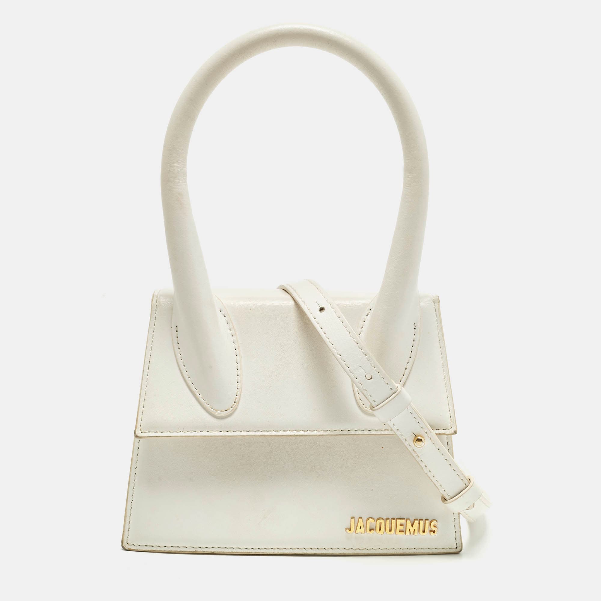 Jacquemus Le Chiquito Moyen White Leather Top Handle Bag