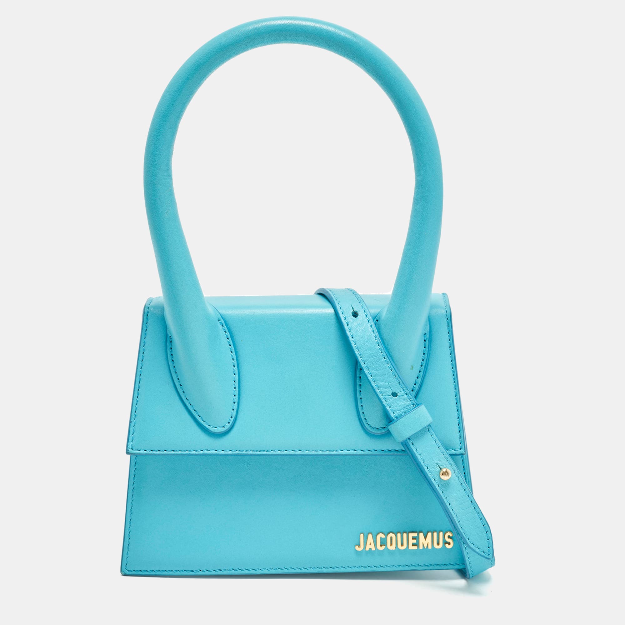 Jacquemus Le Chiquito Moyen Light Blue Leather Top Handle Bag