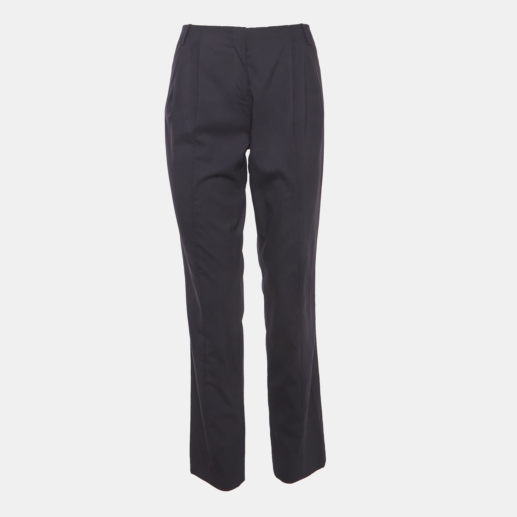 Jil Sander Navy Blue Wool Blend High Rise Trousers M