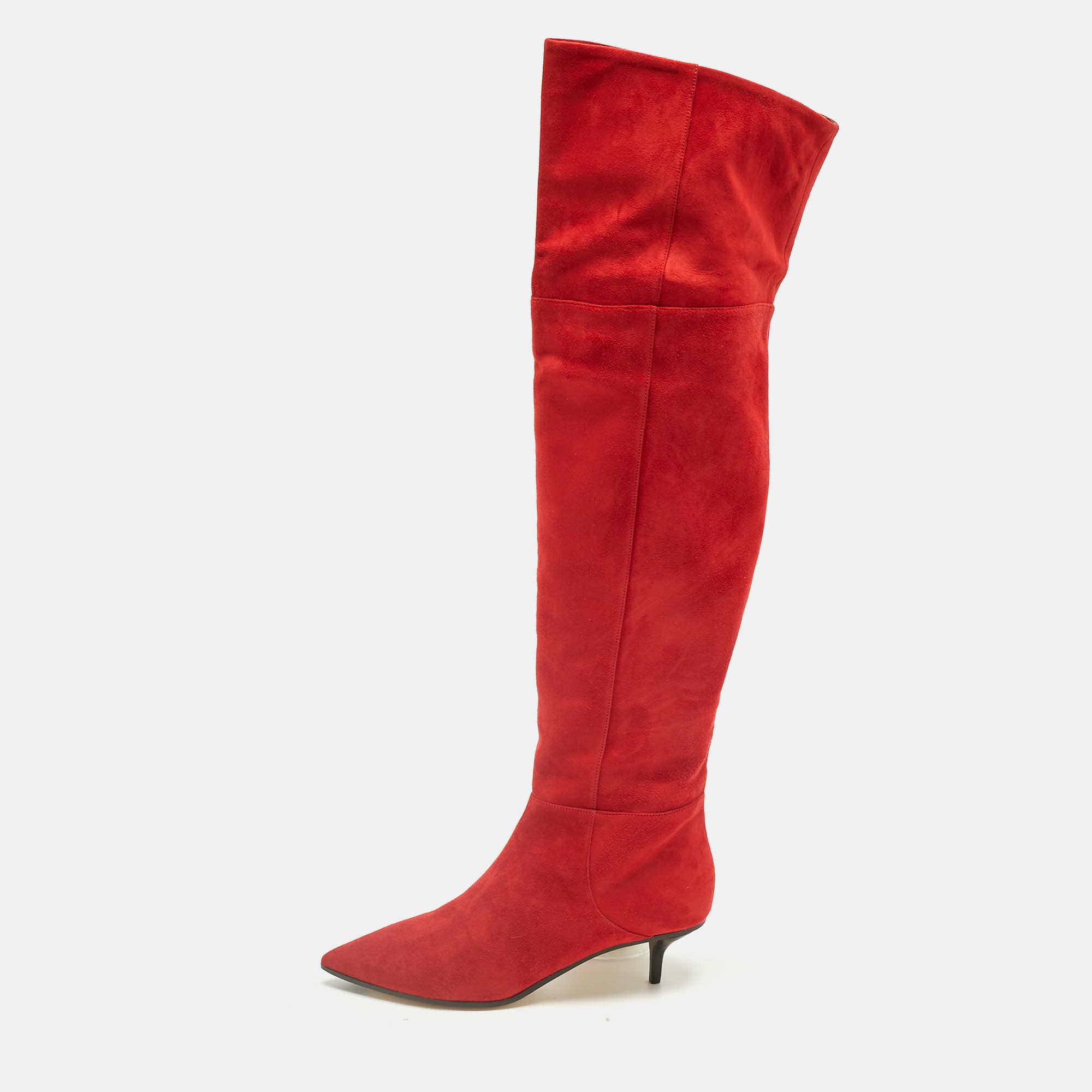 Jimmy Choo Red Suede Rise 50 Knee Length Boots Size 40