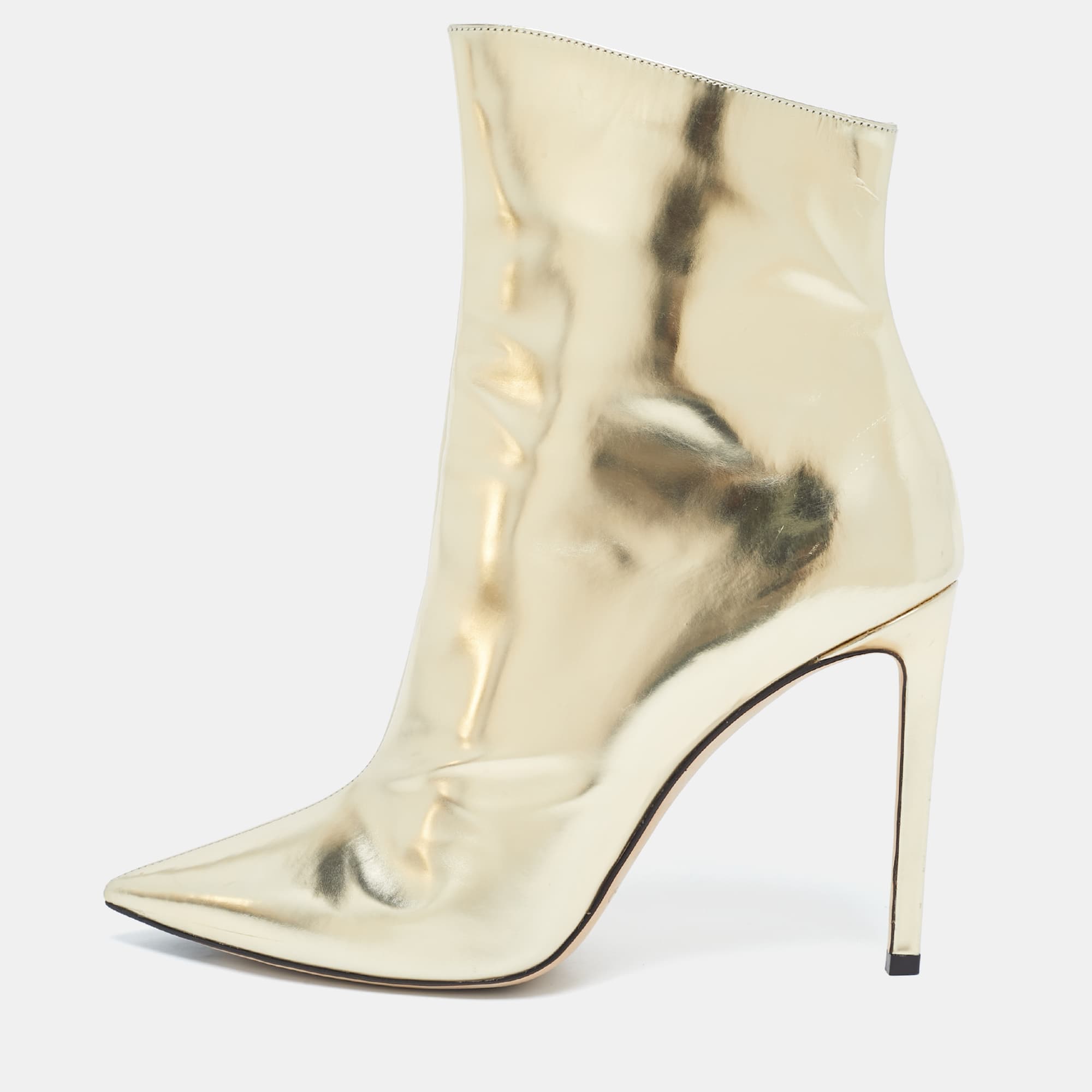 Jimmy Choo HURLEY 100 Size 40 Gold Patent Leather Knee Length Boots