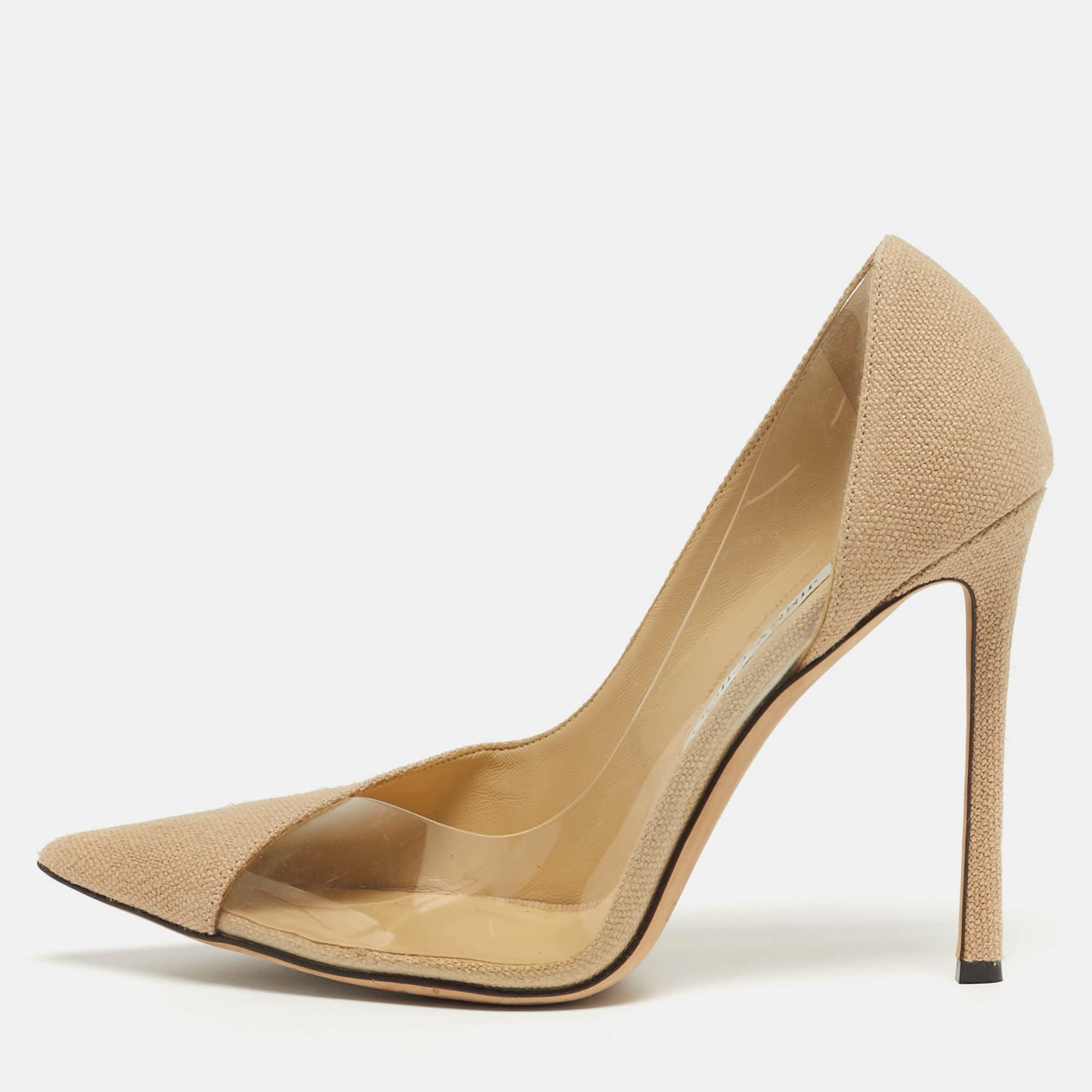 Jimmy Choo Cass Size 39.5 Beige/Transparent Canvas and PVC Pumps