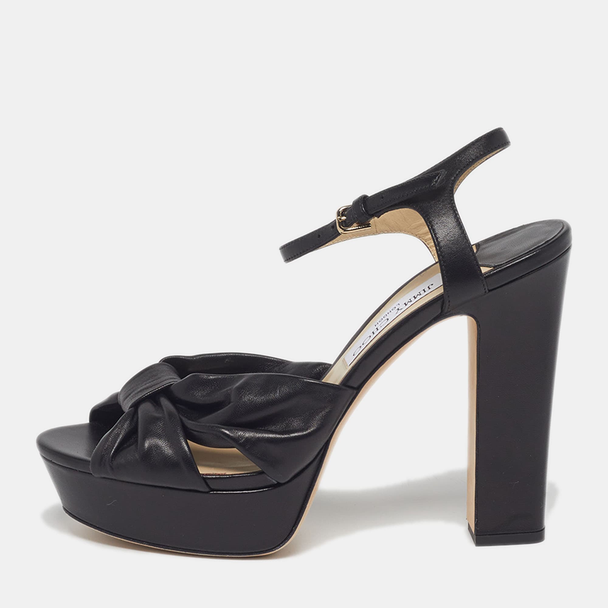 Jimmy Choo Heloise Size 41 Black Leather Ankle Strap Sandals