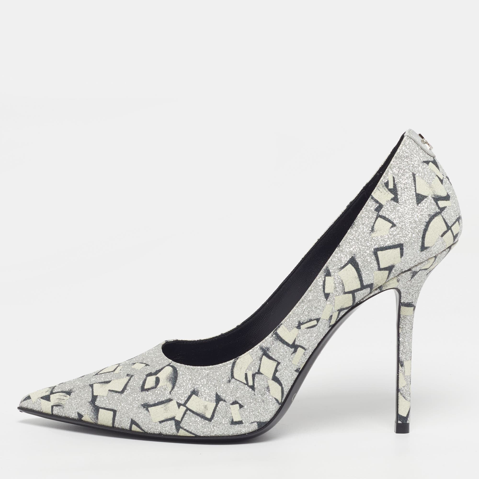 Jimmy Choo Love Size 40 Silver Glitter/Cream Pointed Toe Pumps