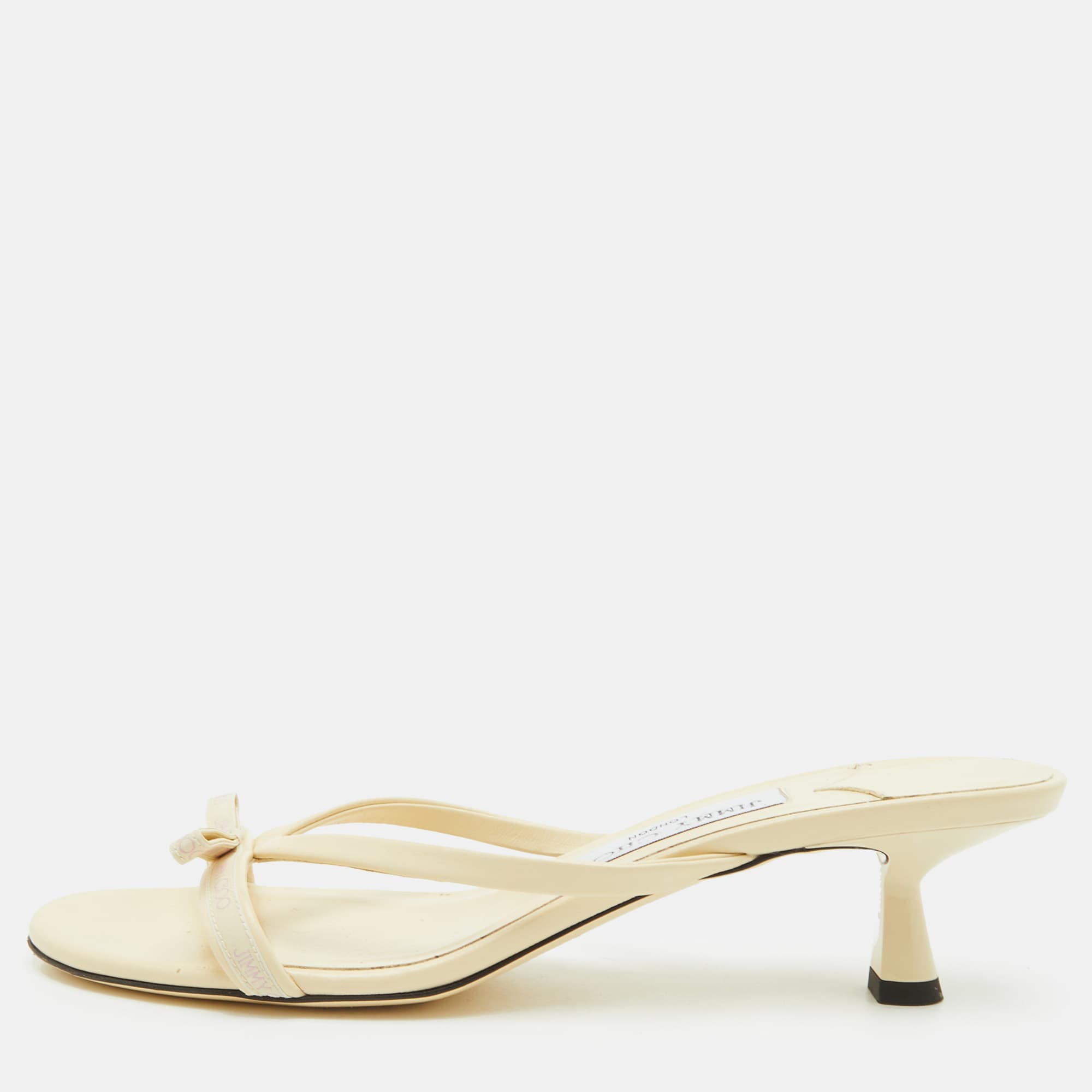 Jimmy Choo Ciela Size 37 Light Yellow Leather Box Slide Sandals