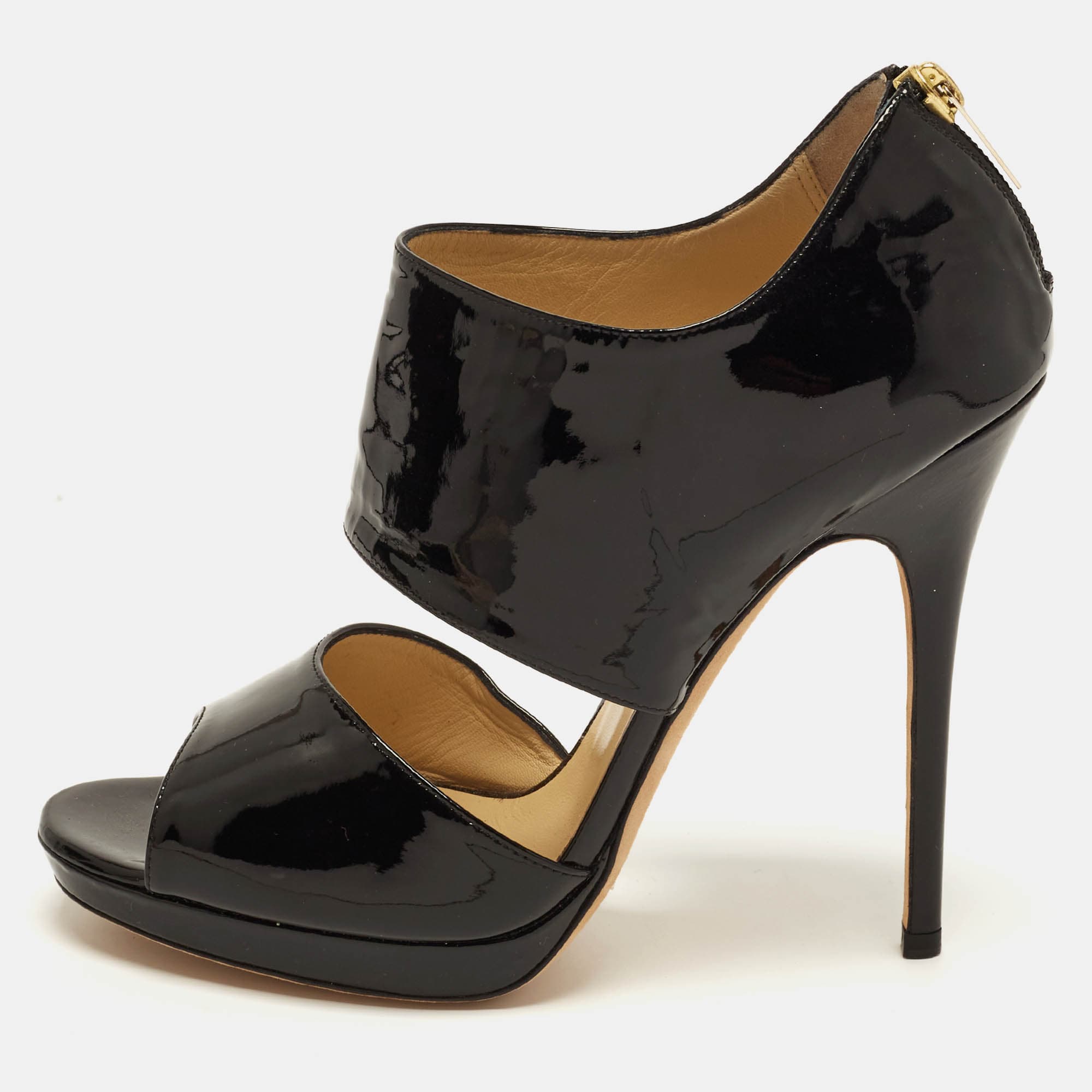 Jimmy Choo Private Size 40.5 Black Patent Leather Ankle Strap Sandals