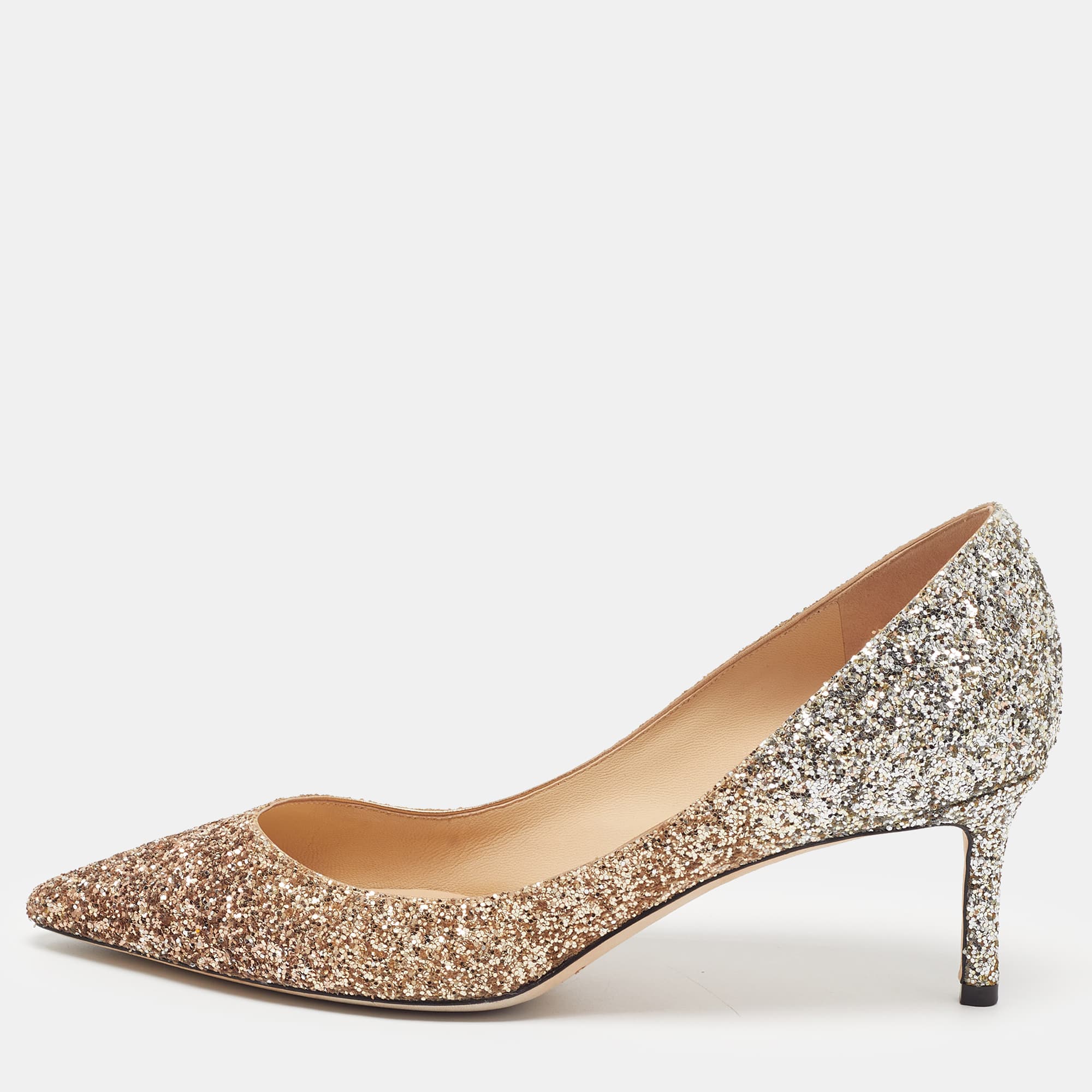 Jimmy Choo Romy Size 39 Gold Glitter Pumps