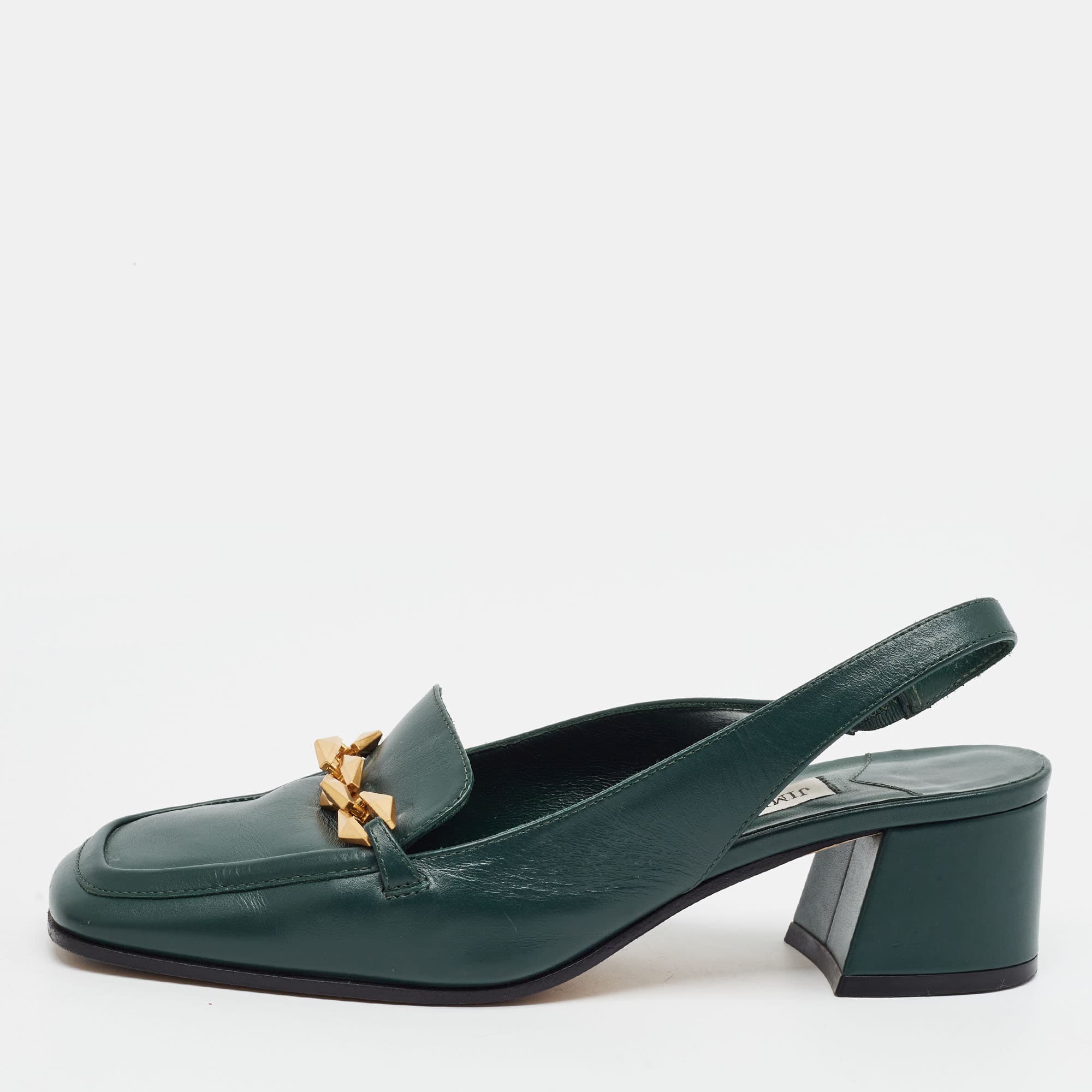Jimmy Choo Diamond Size 37 Green Leather Slingback Pumps