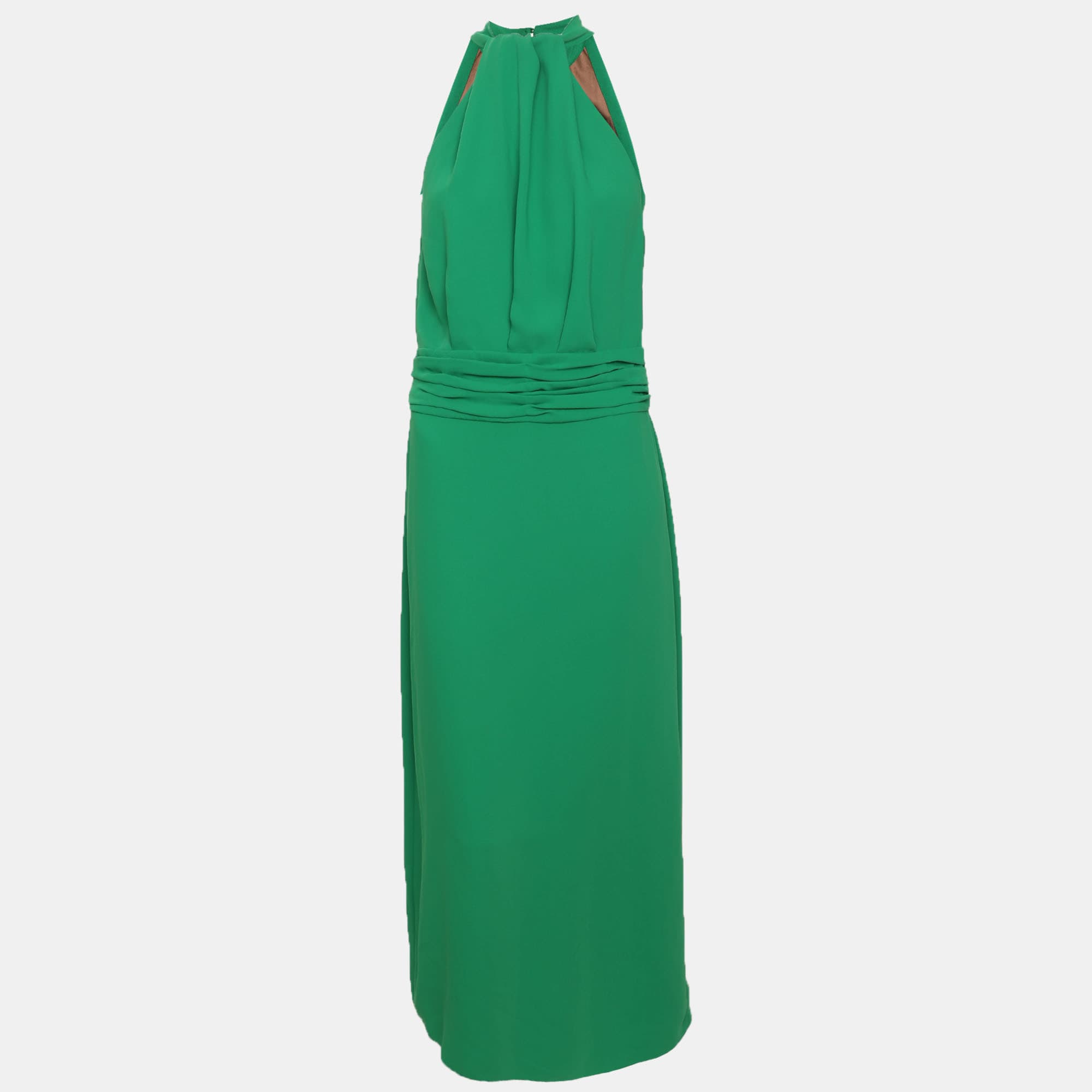 Johanna Ortiz Green Crepe Excepcionalidad Halter Neck Maxi Dress