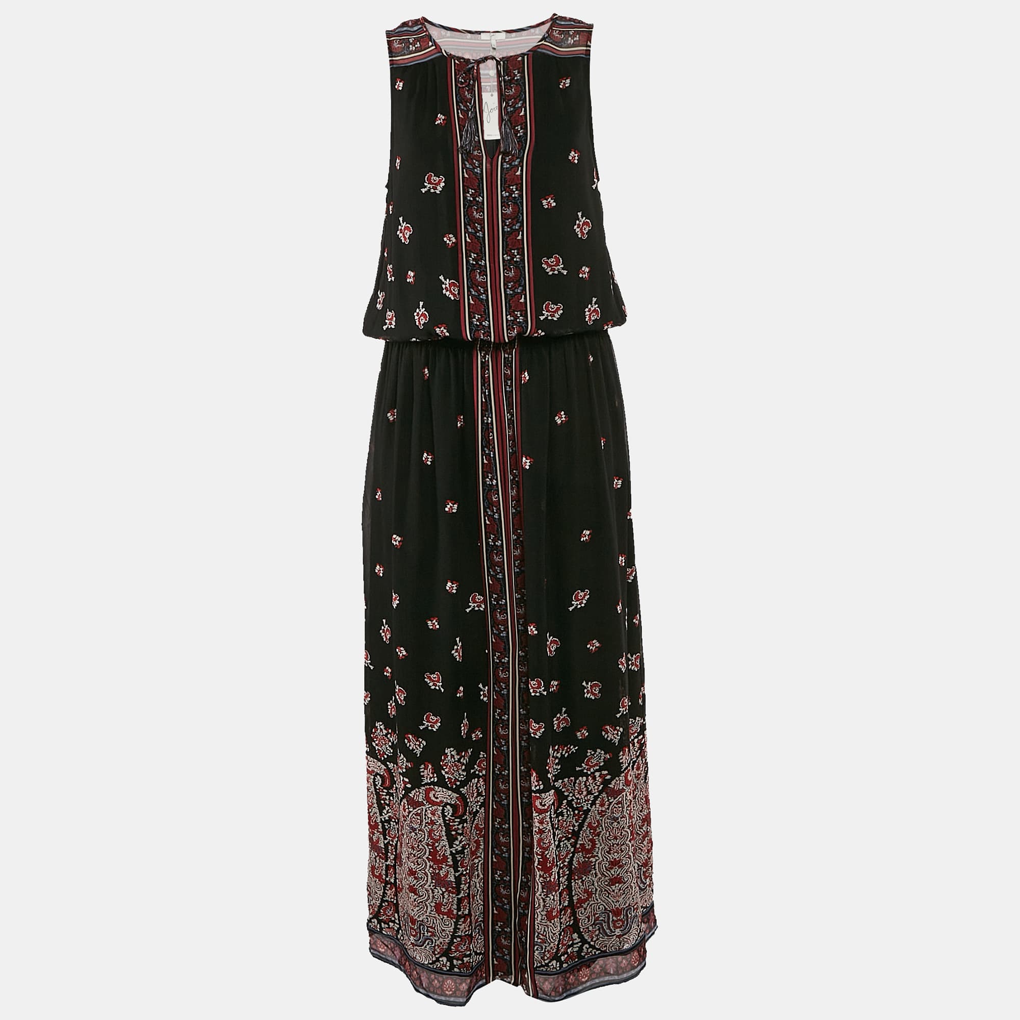 Joie Black/Multicolor Printed Silk Sleeveless Maxi Dress M