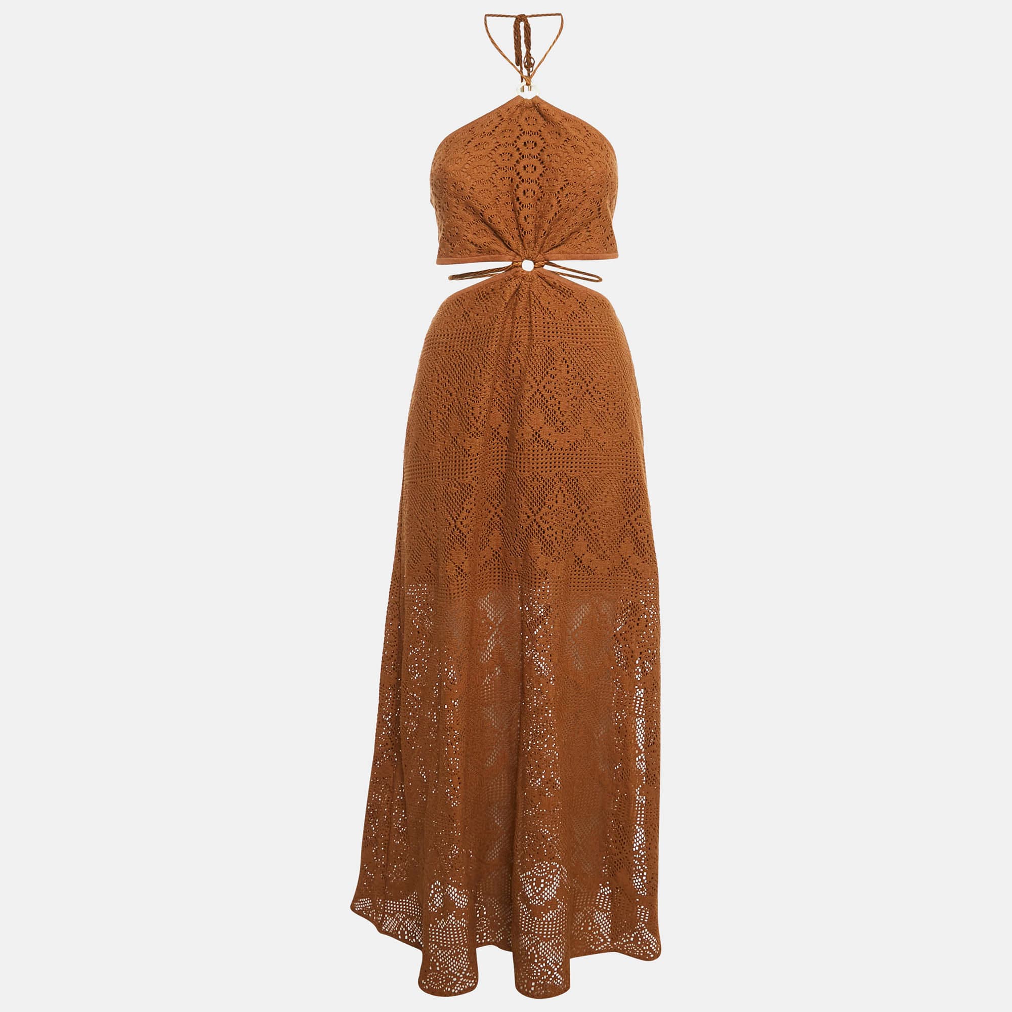 Jonathan Simkhai Brown Crochet Cut-Out Maxi Dress M