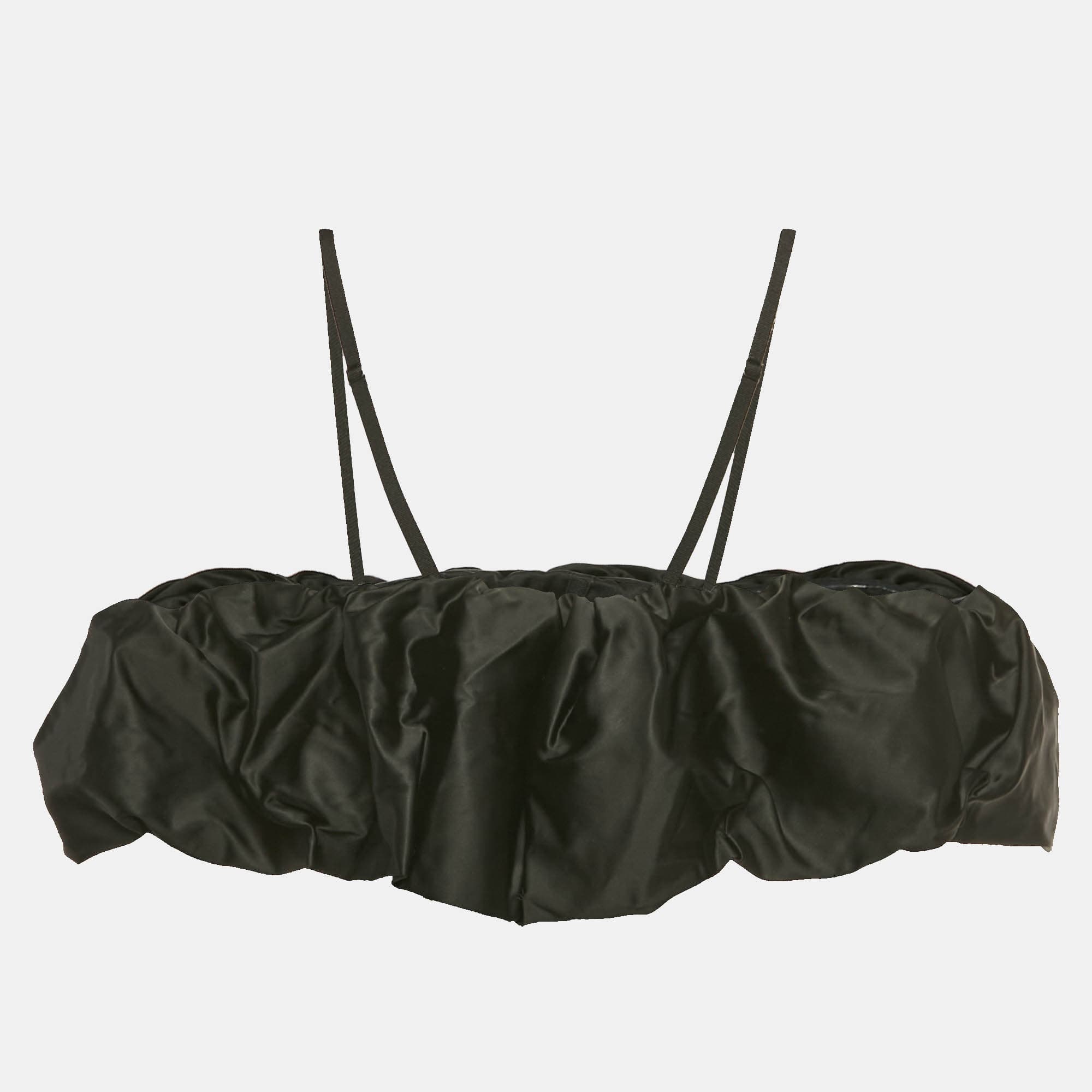 Jonathan Simkhai Black Taffeta Ruffled Leonora Corset Top S