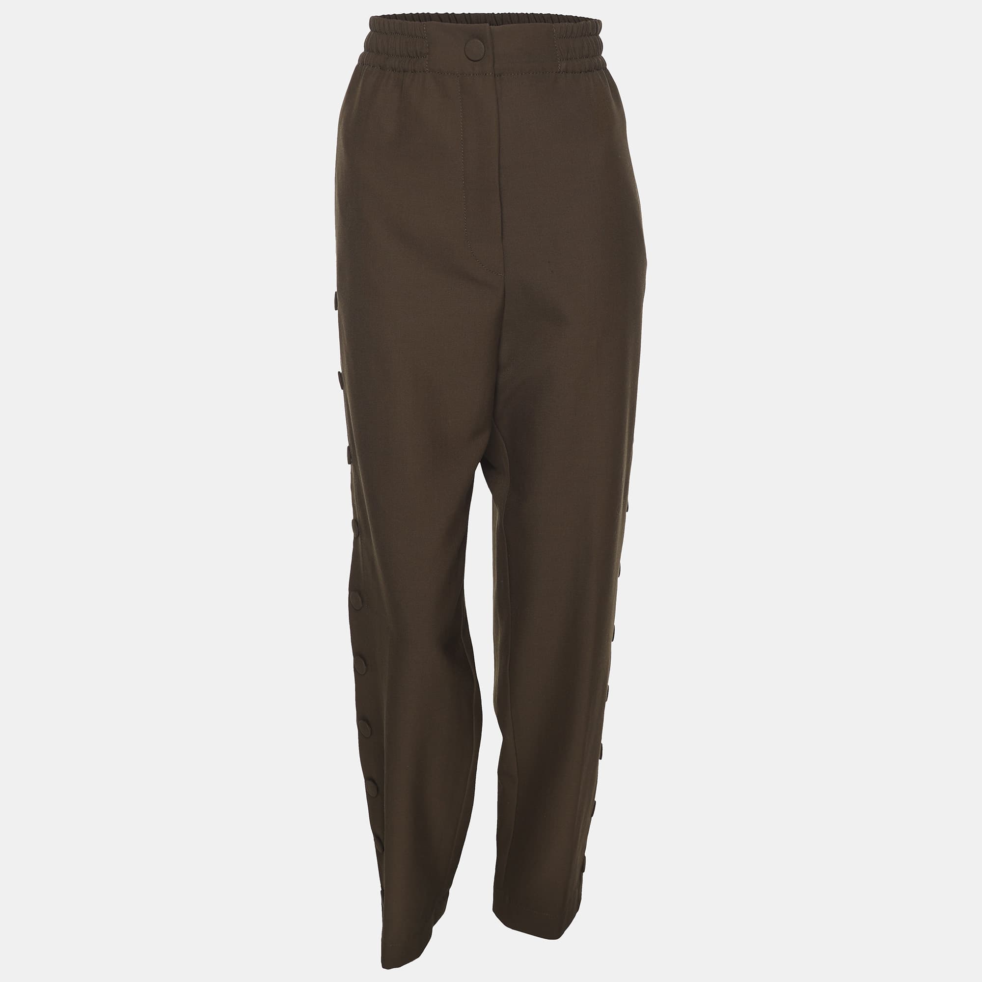 Joseph Olive Green Wool Blend Side Button Trousers M