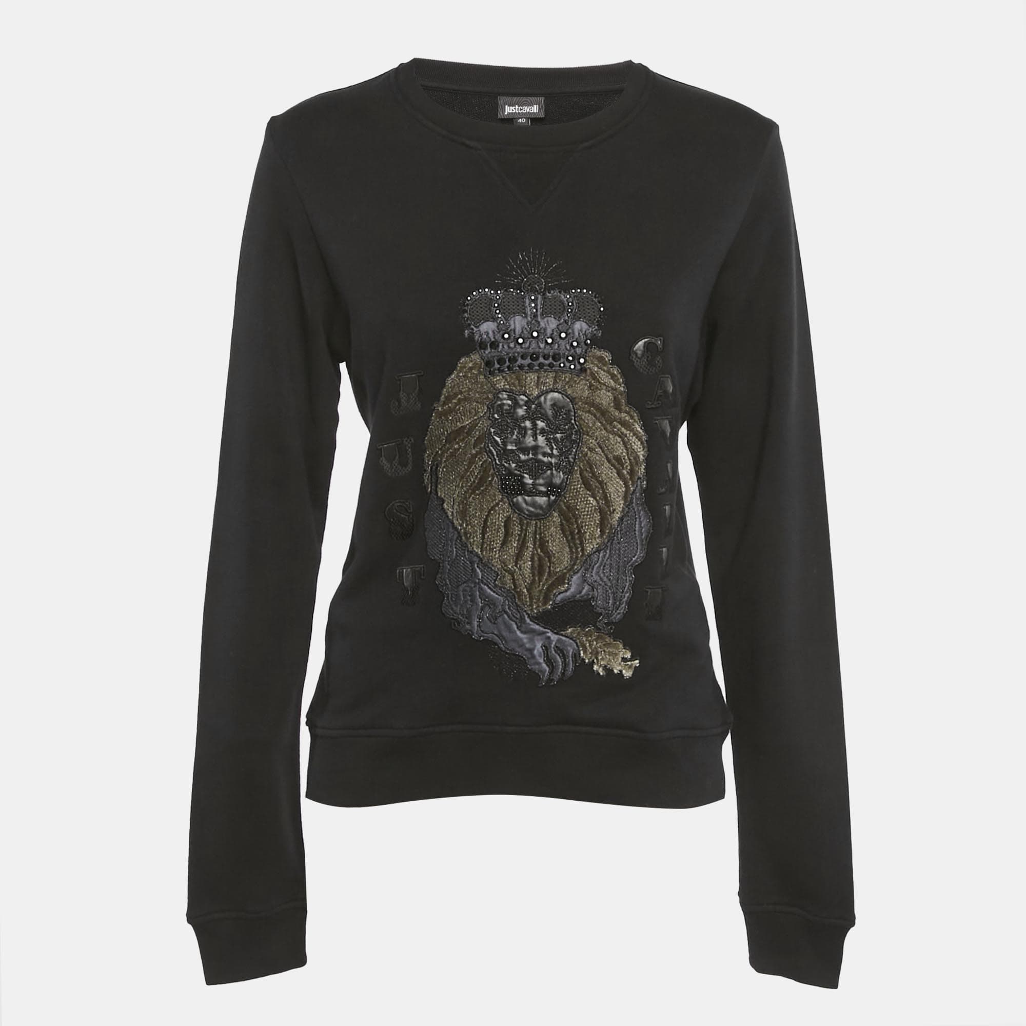 Just Cavalli Black Lion Embossed Cotton Sweatshirt S