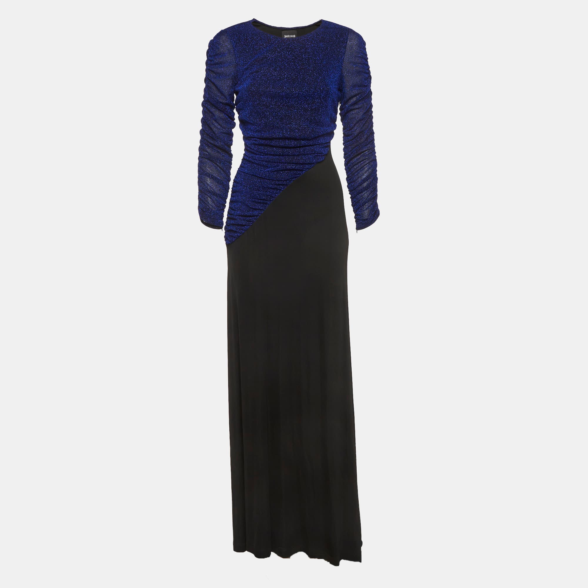 Just Cavalli Blue Lurex Knit and Jersey Maxi Dress M