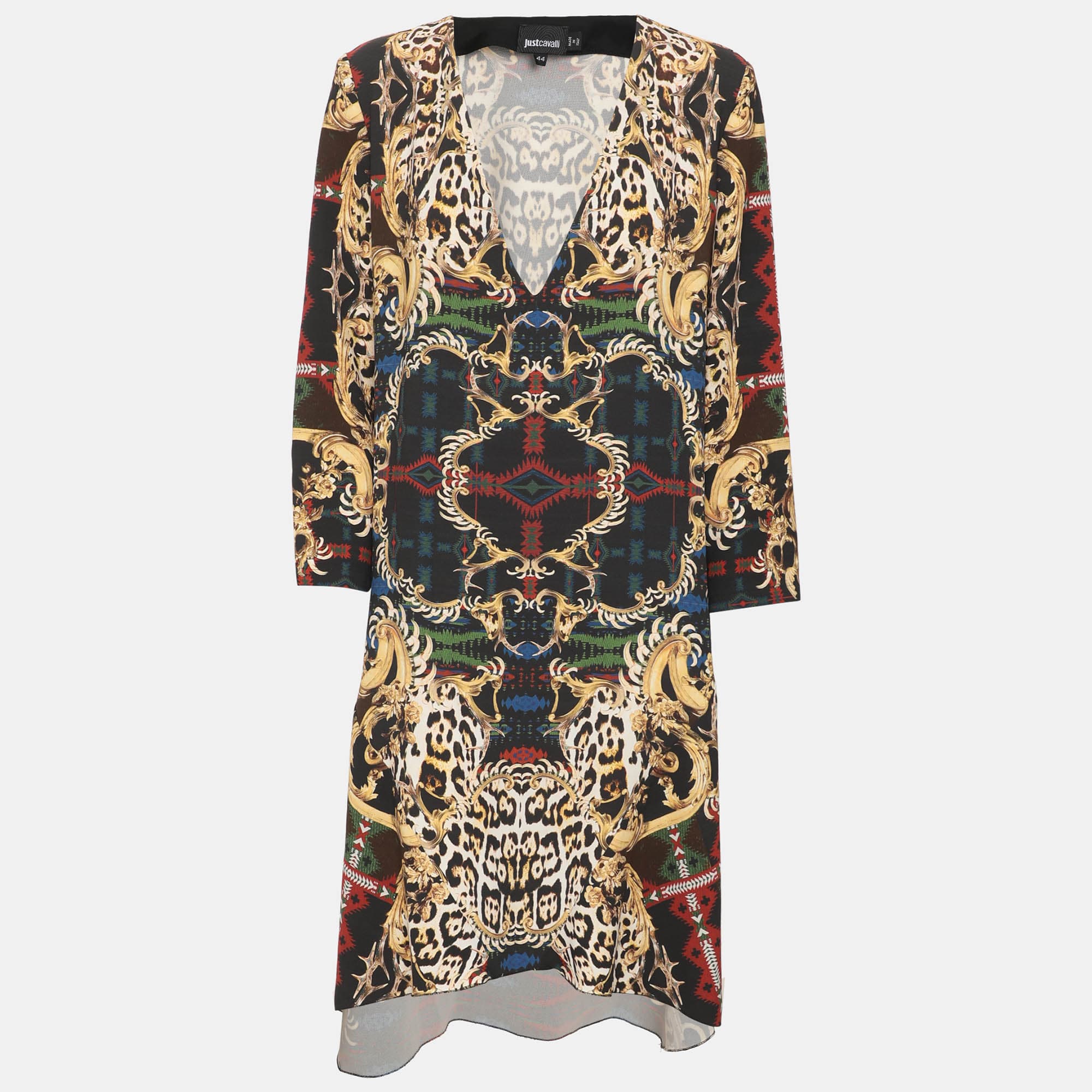 Just Cavalli Multicolor Crepe V Neck Mini Dress M