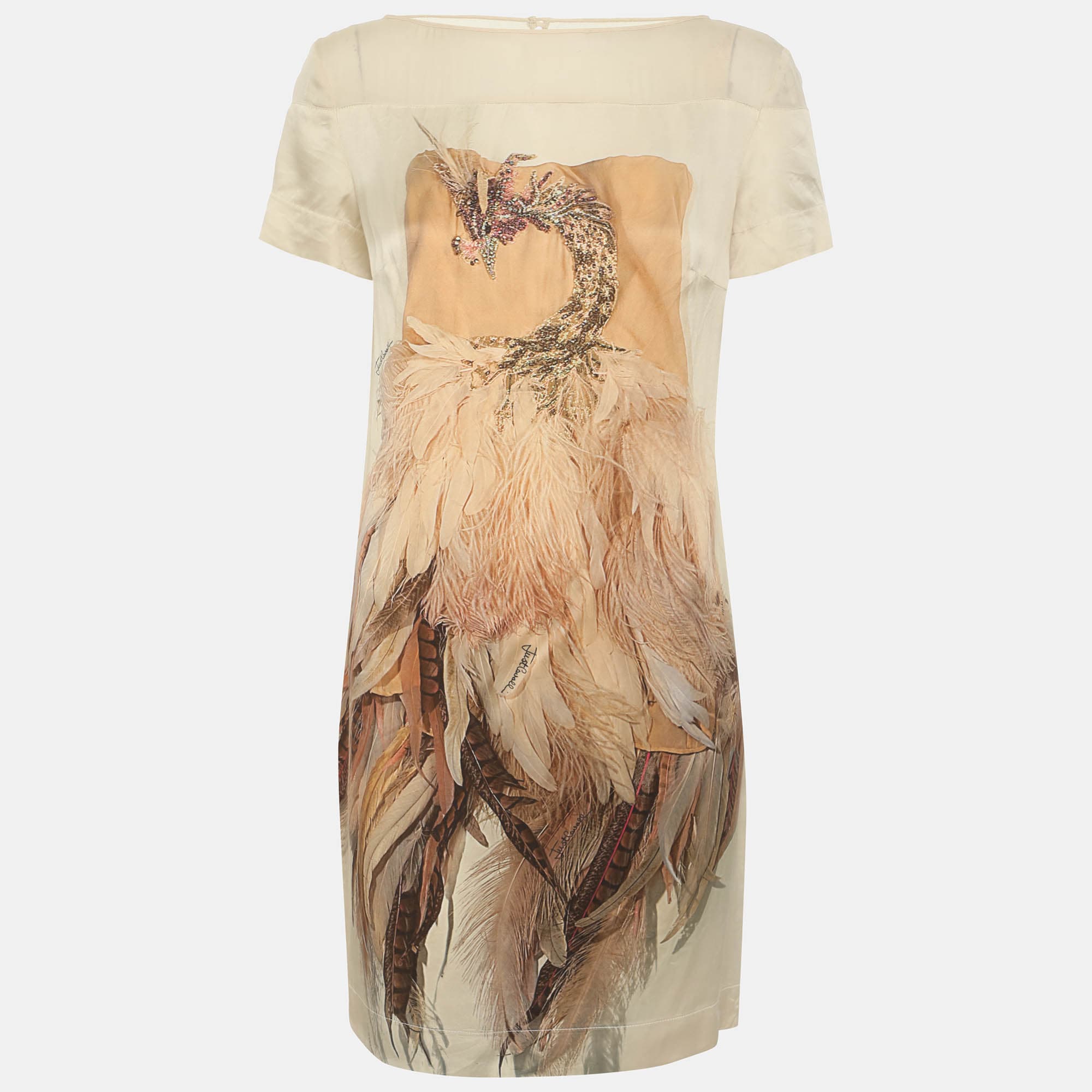 Just Cavalli Beige Multicolor Printed Silk Mini Dress S