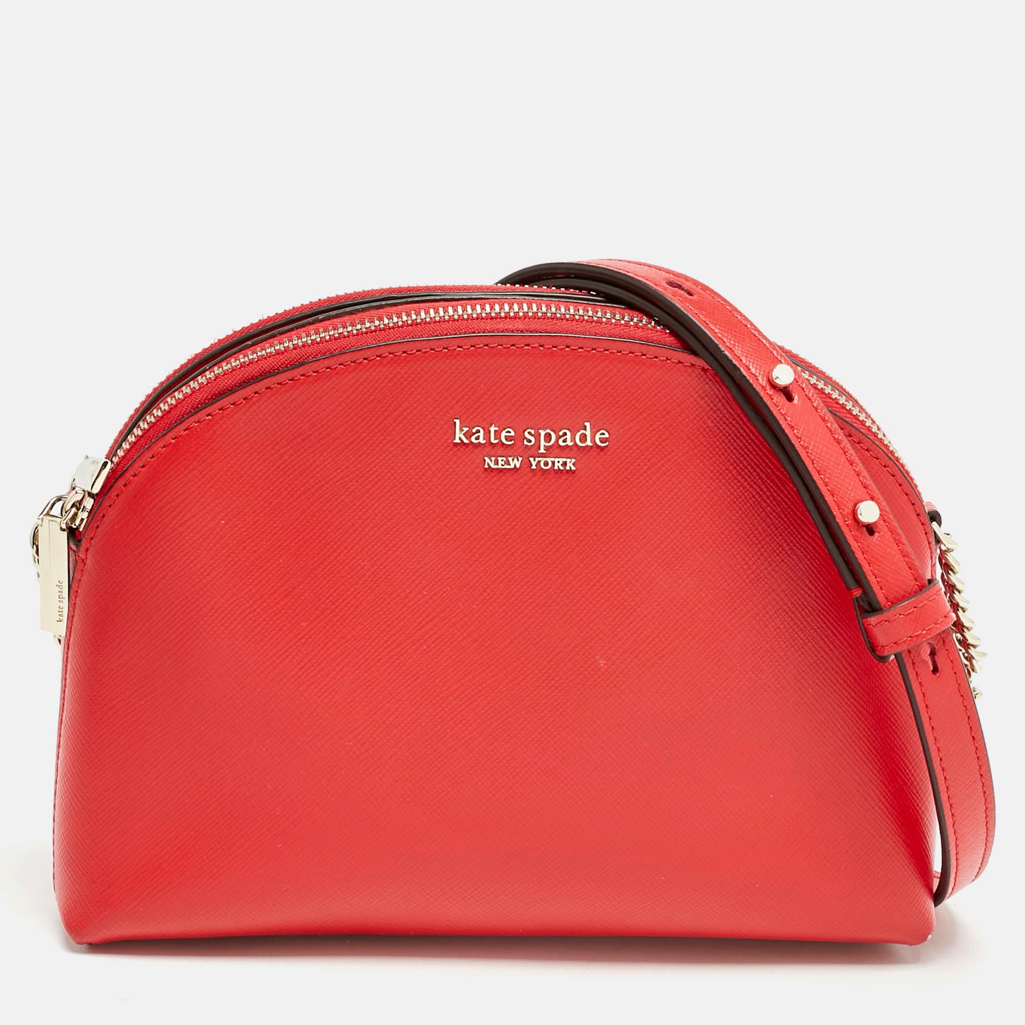 Kate Spade Red Leather Spencer Small Double Zip Crossbody Bag