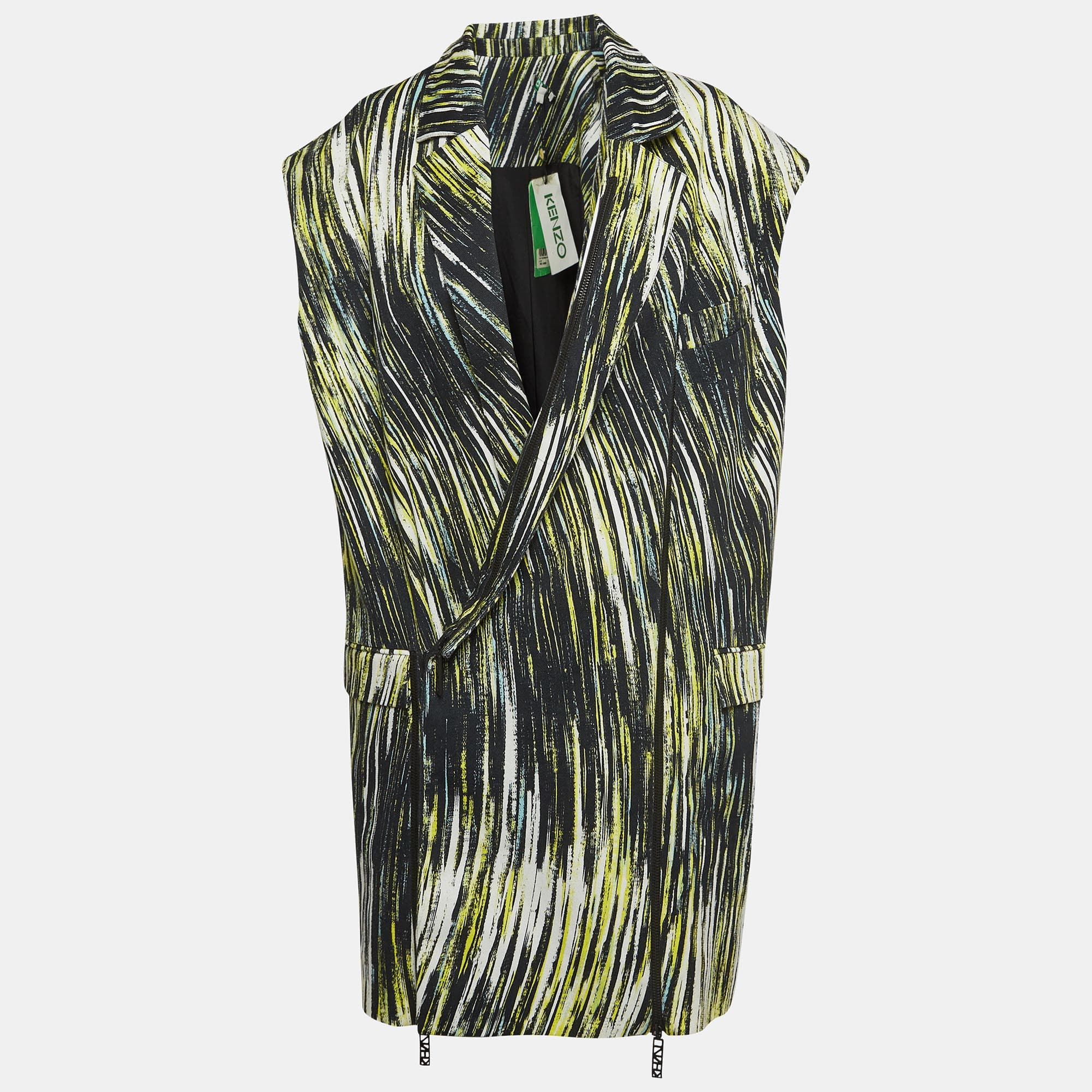 Kenzo Multicolor Printed Cotton Zip Detailed Sleeveless Jacket M