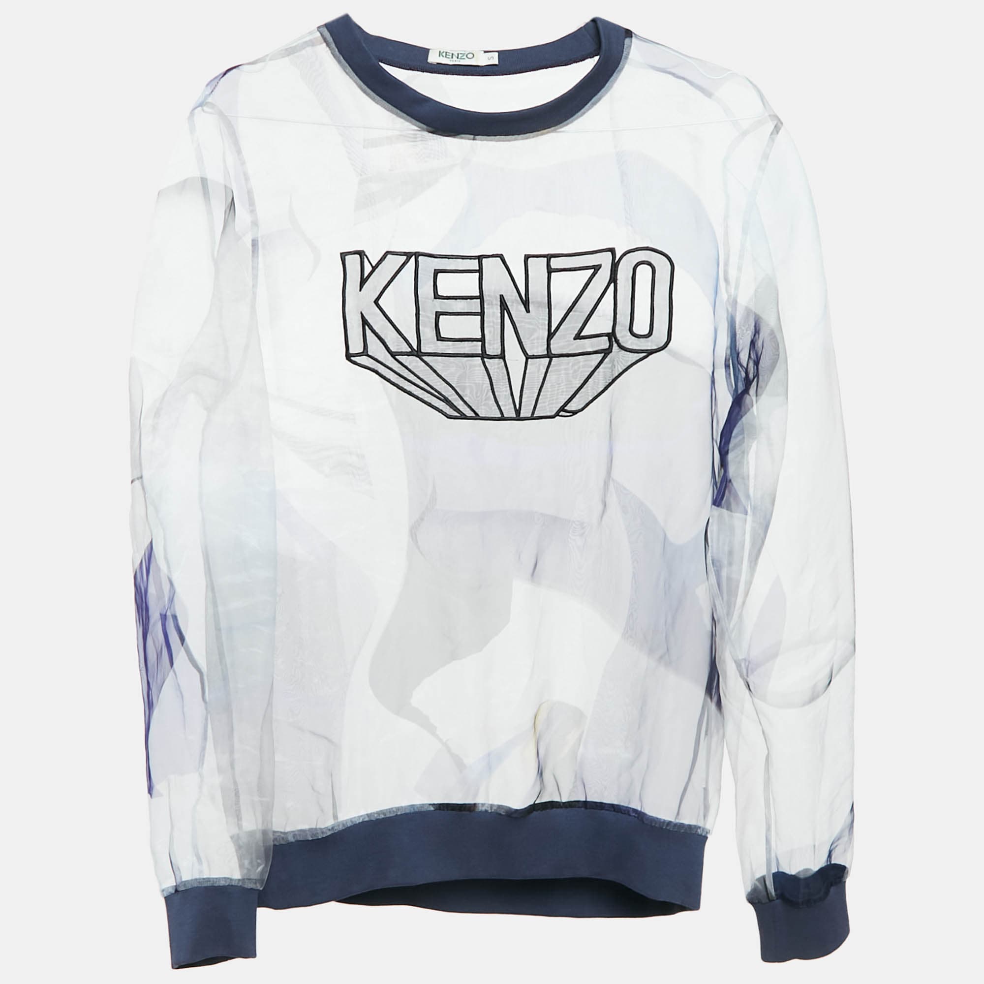 Kenzo Blue Printed Sheer Organza Sweatshirt S