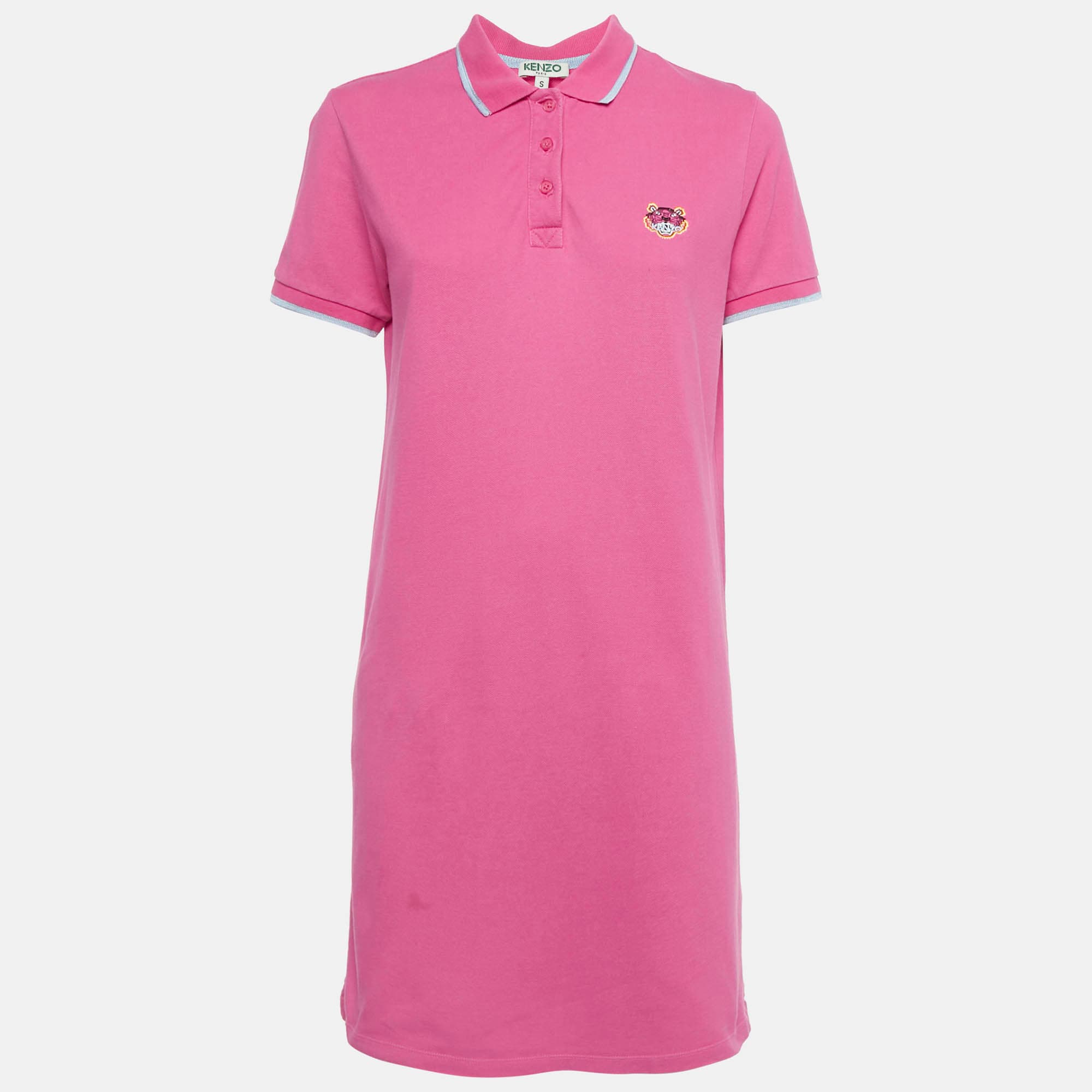 Kenzo Pink Logo Embroidered Cotton Polo T-Shirt S
