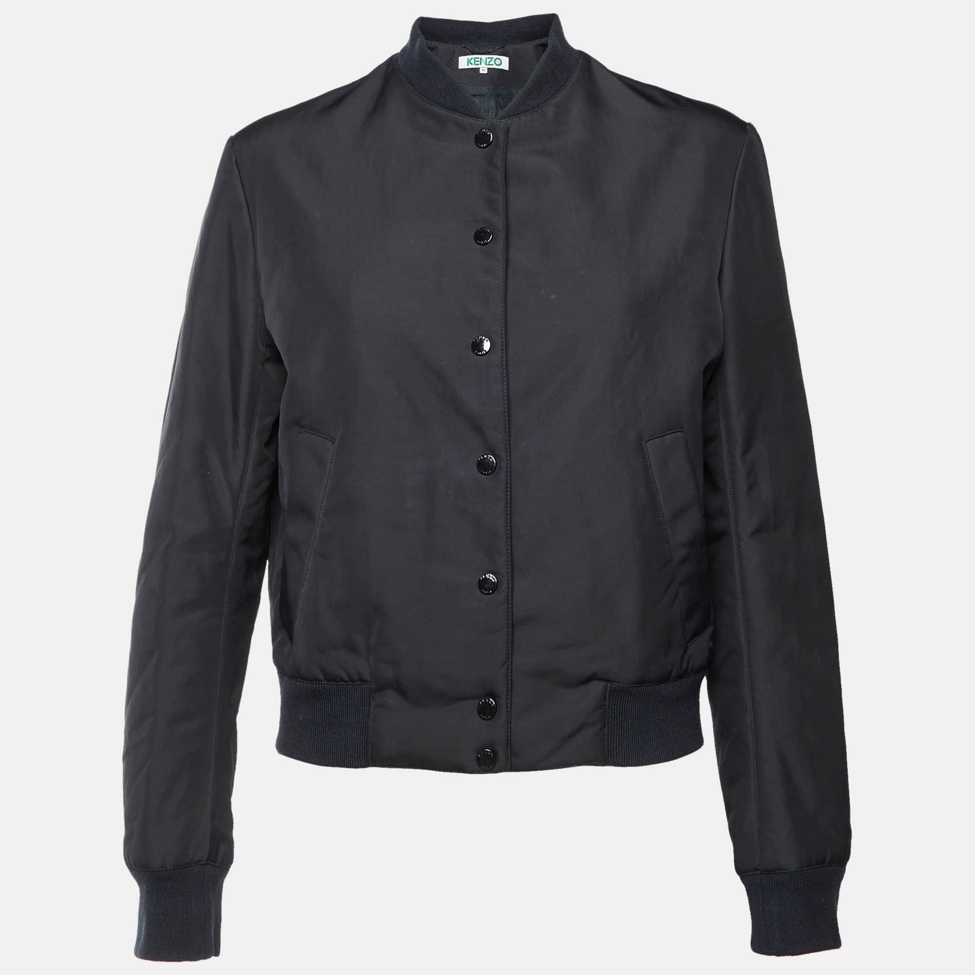 Kenzo Black Tiger Embroidered Nylon Blend Bomber Jacket M