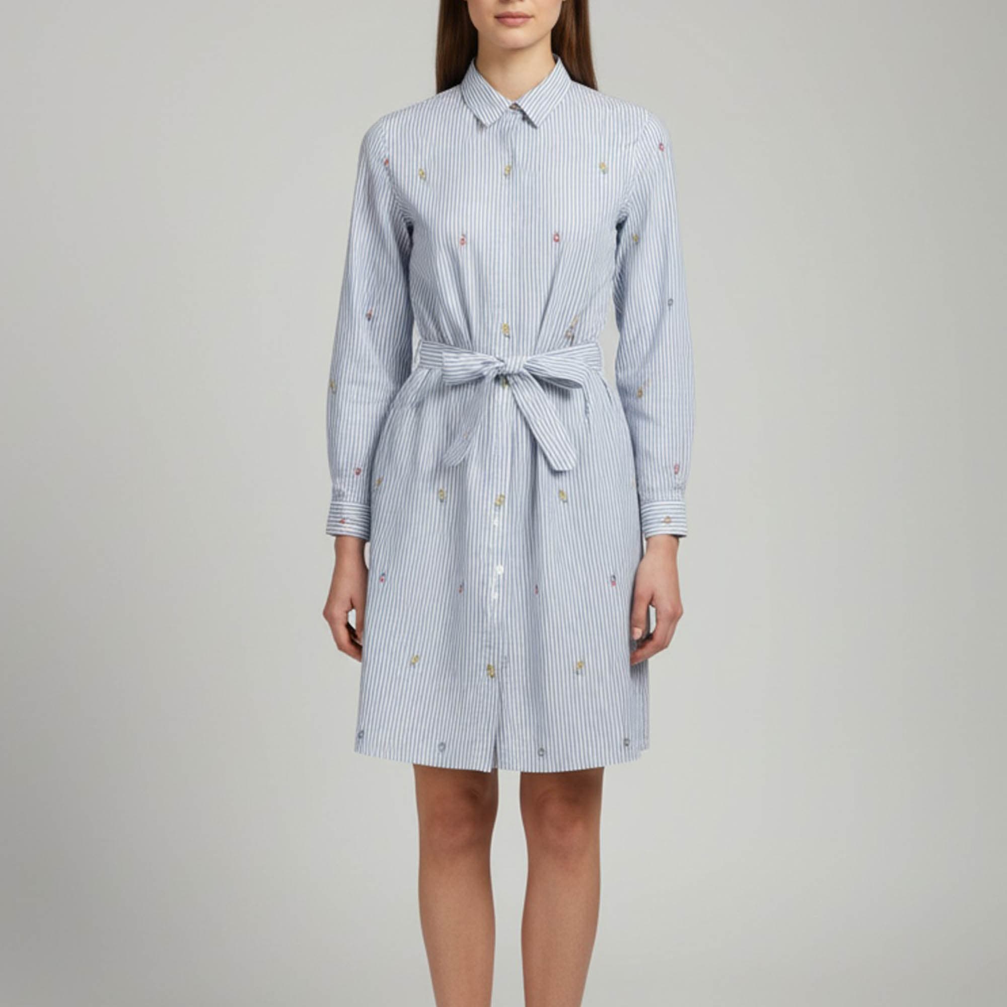 Kenzo Blue/White Striped Miniature Embroidered Cotton Shirt Dress S