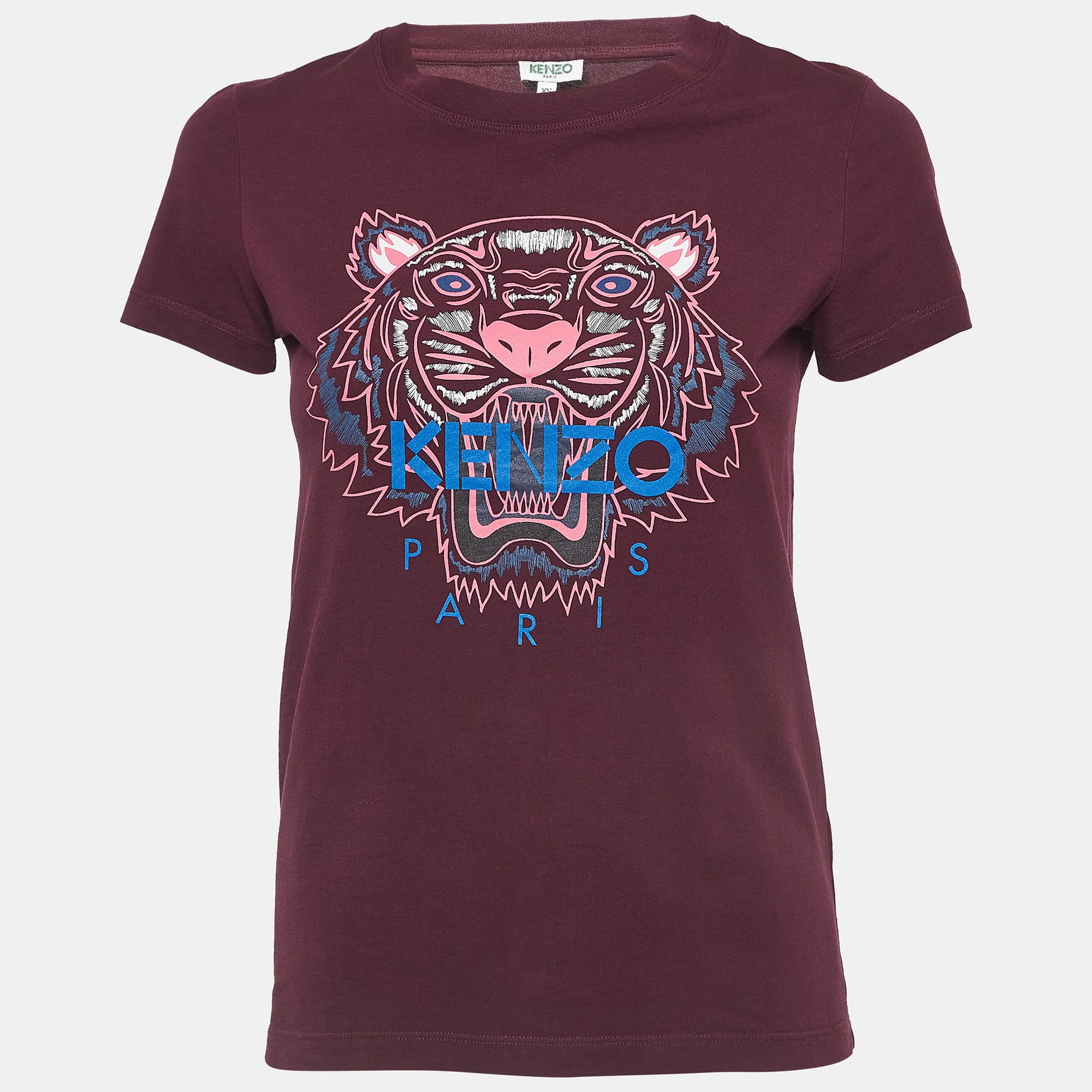 Kenzo Burgundy Logo Printed Cotton Crew Neck T-Shirt S