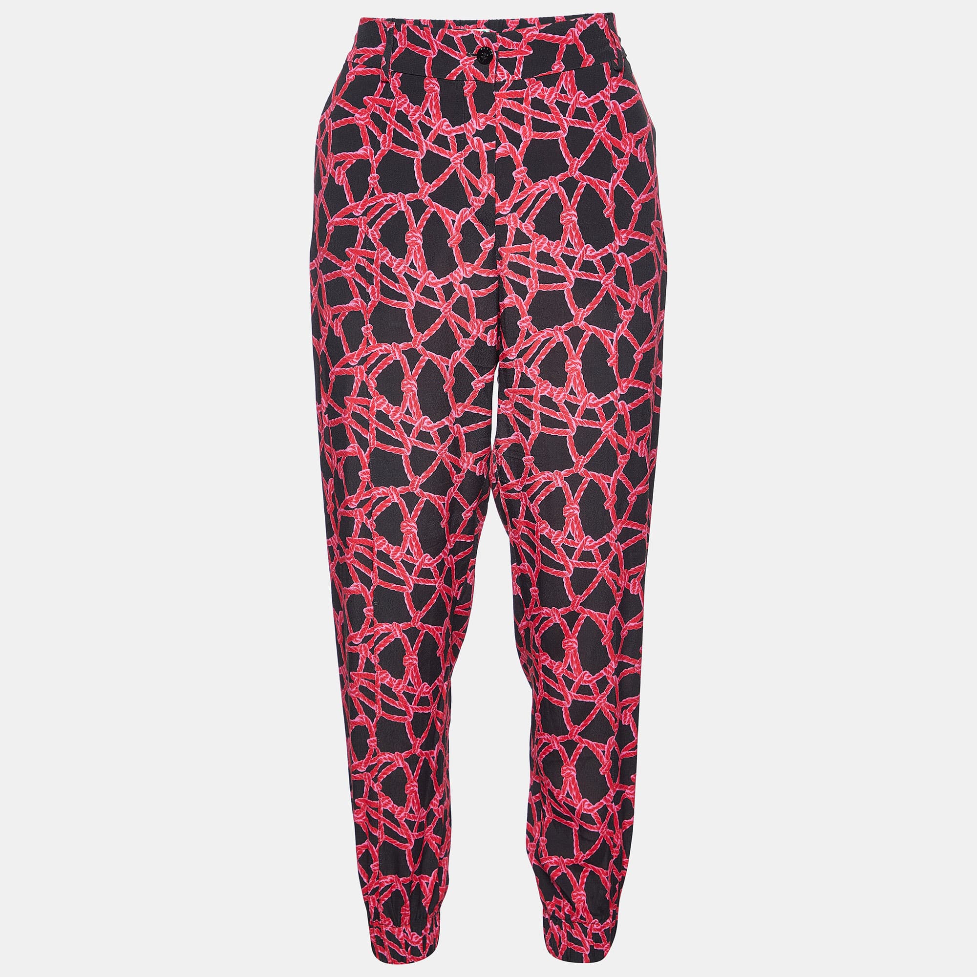 Kenzo Black/Pink Rope Print Crepe Trousers S