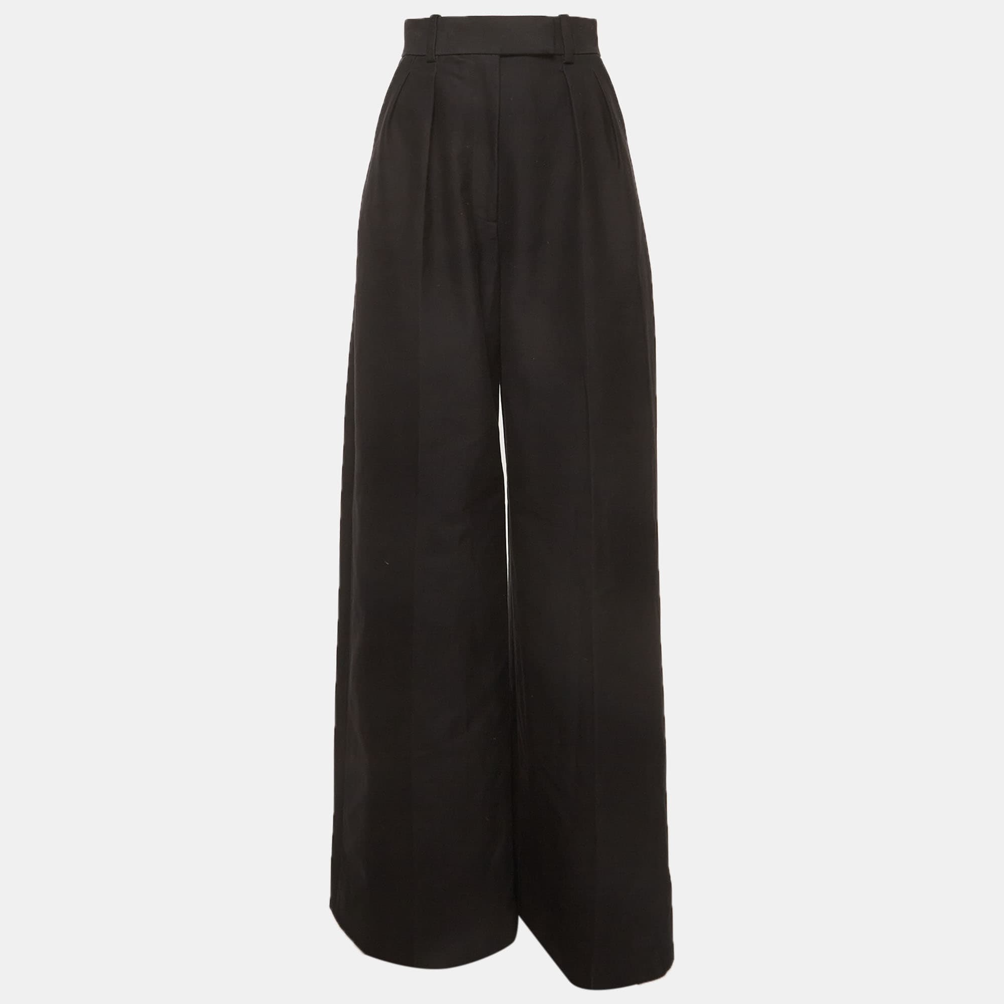 Khaite Black Wool Blend Wide Leg Trousers S