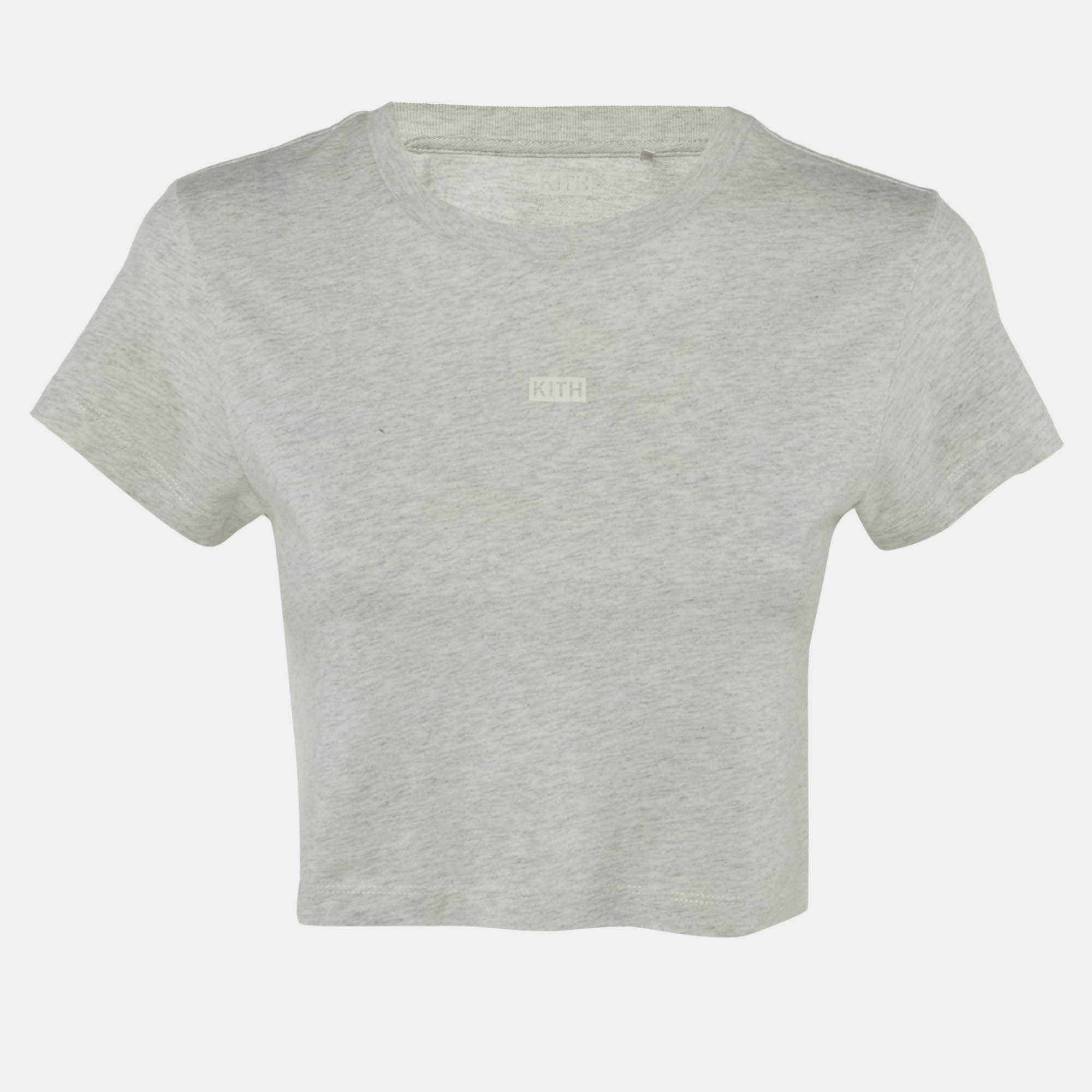 Kith Grey Logo Print Cotton Crop T-Shirt XS