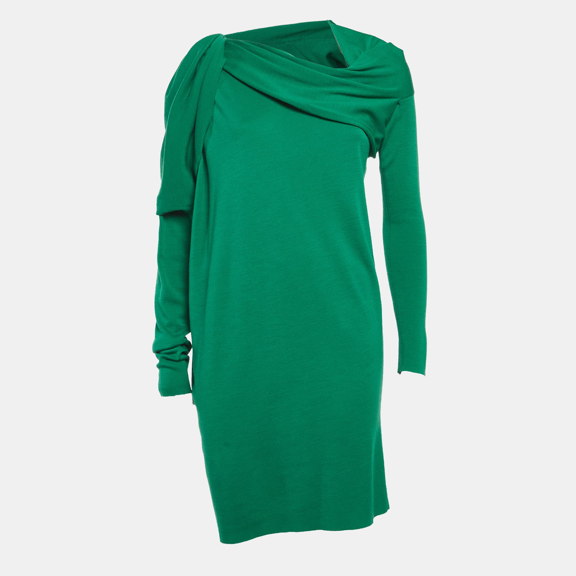 Lanvin Green Knitted Asymmetric Draped Mini Dress L