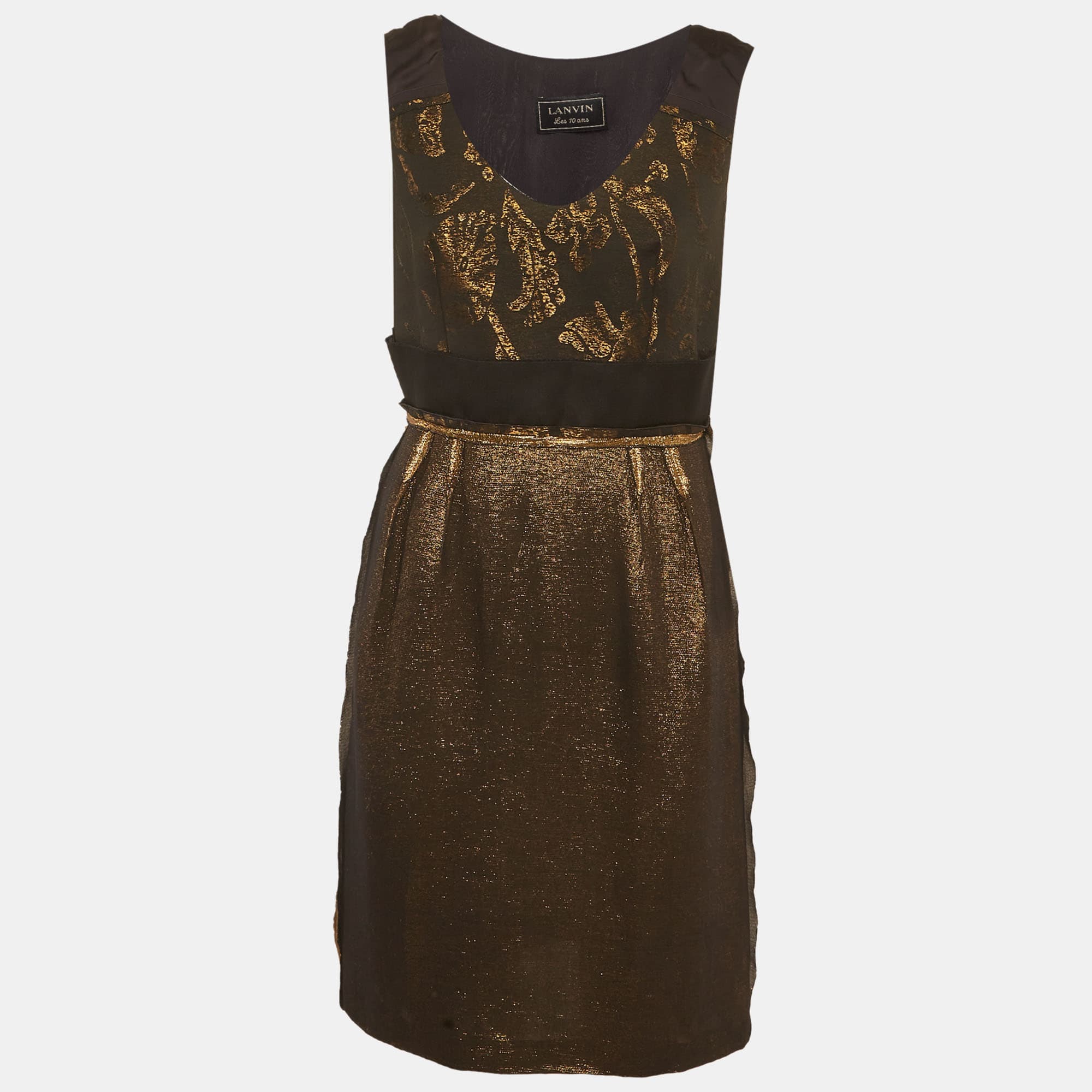 Lanvin Black/Gold Metallic and Satin Sleeveless Mini Dress M