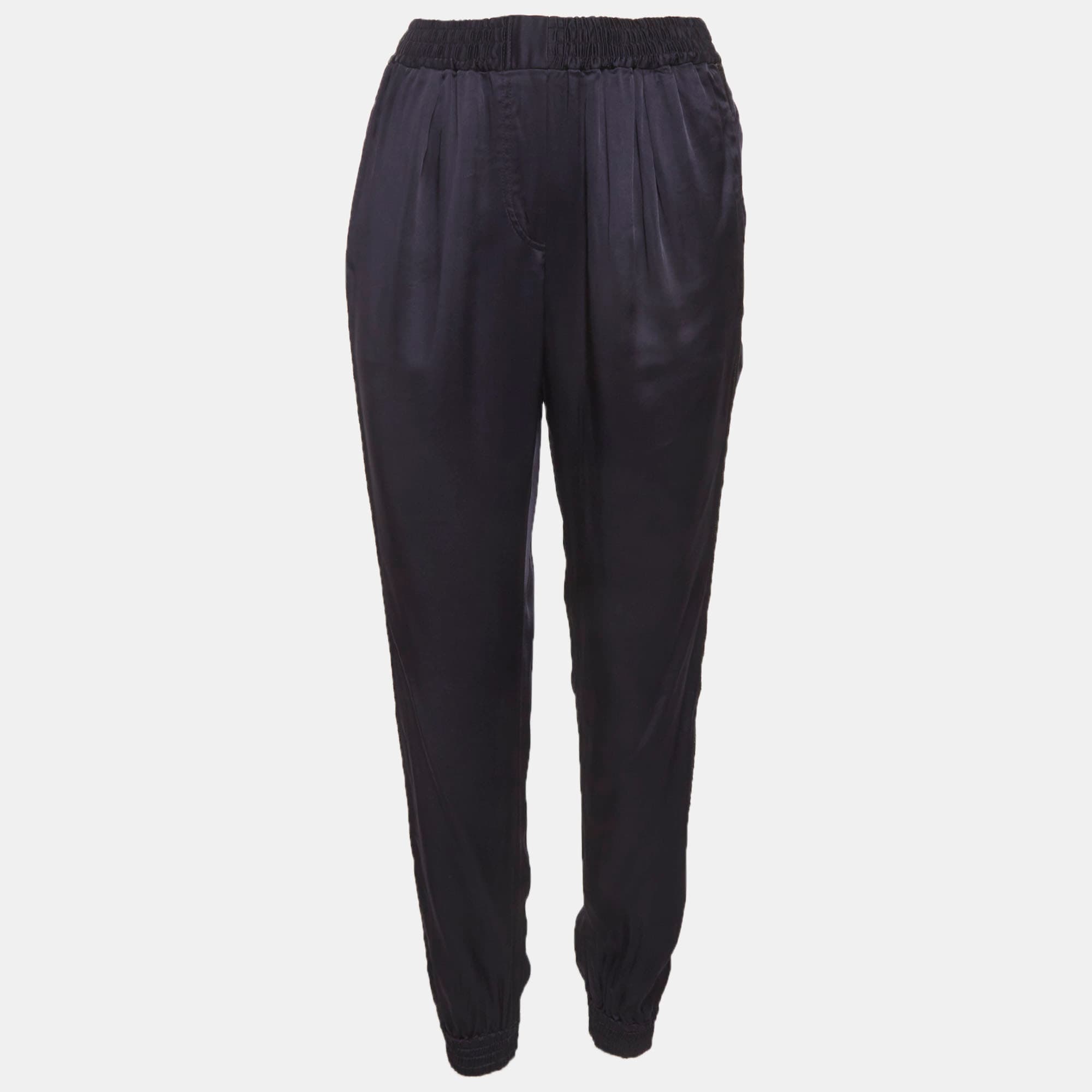 Lanvin Navy Blue Satin Lace Pants S