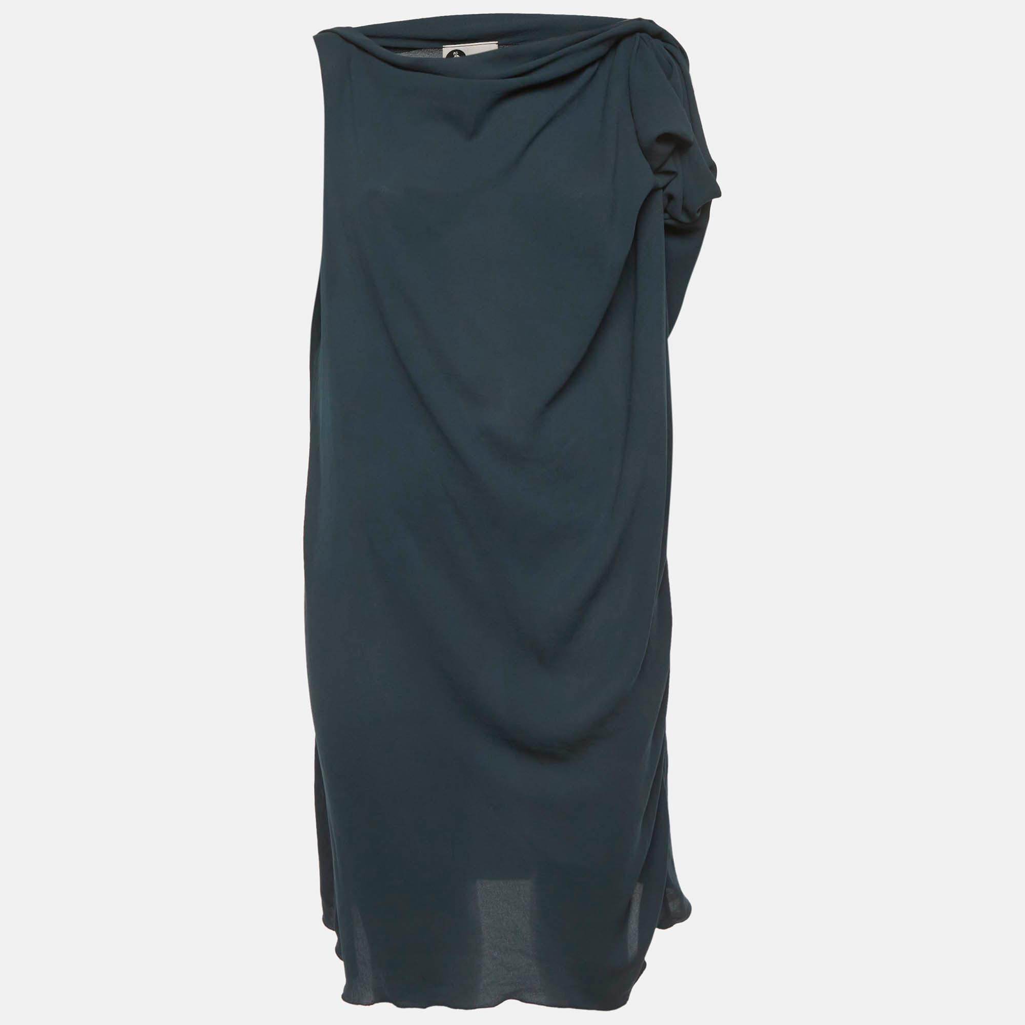 Lanvin Green Crepe Draped Mini Dress L
