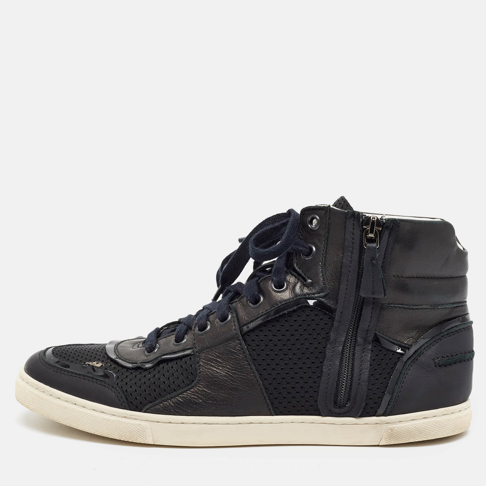 Lanvin Size 39 Black Leather and Mesh High Top Sneakers