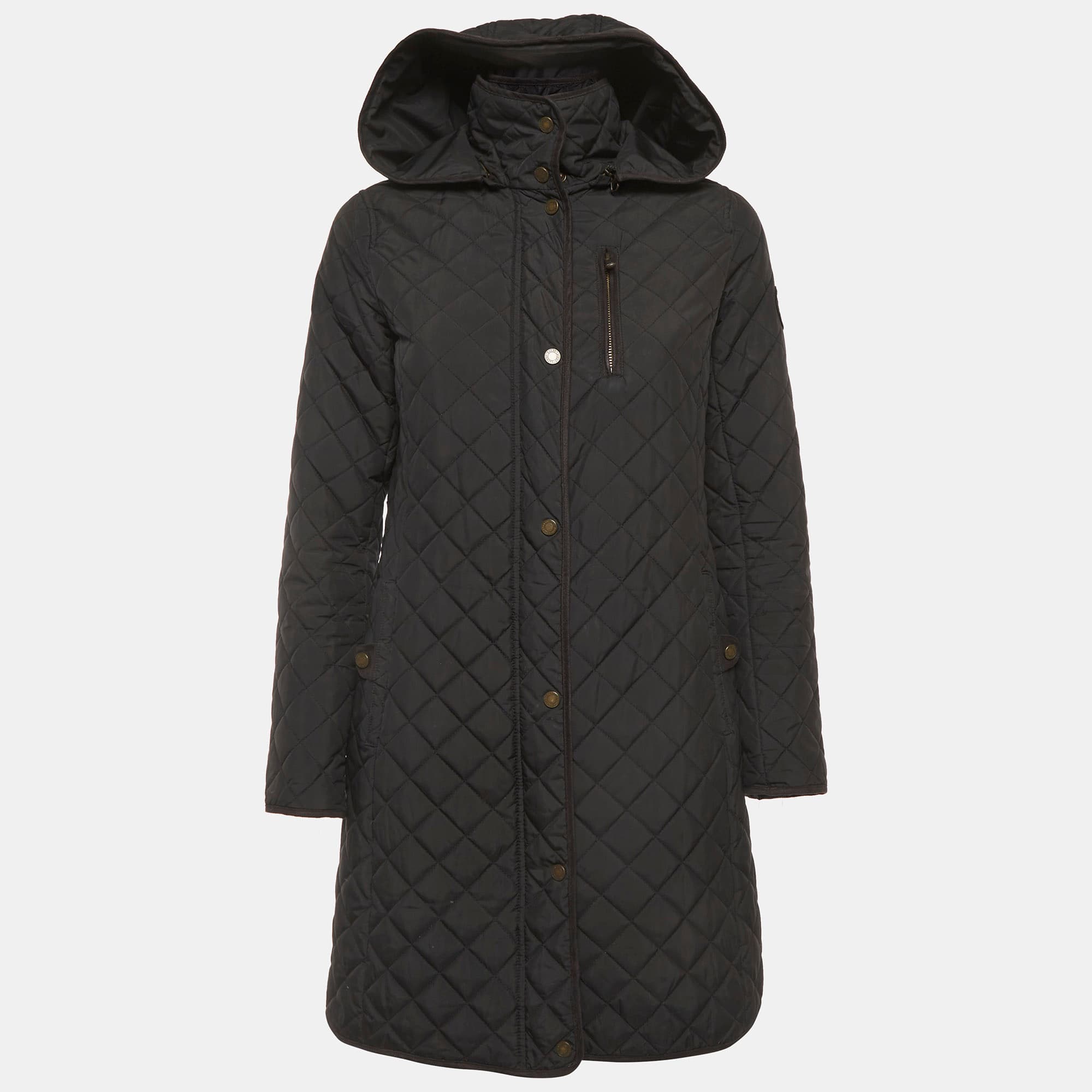 Lauren Ralph Lauren Black Synthetic Quilted Hooded Jacket XS