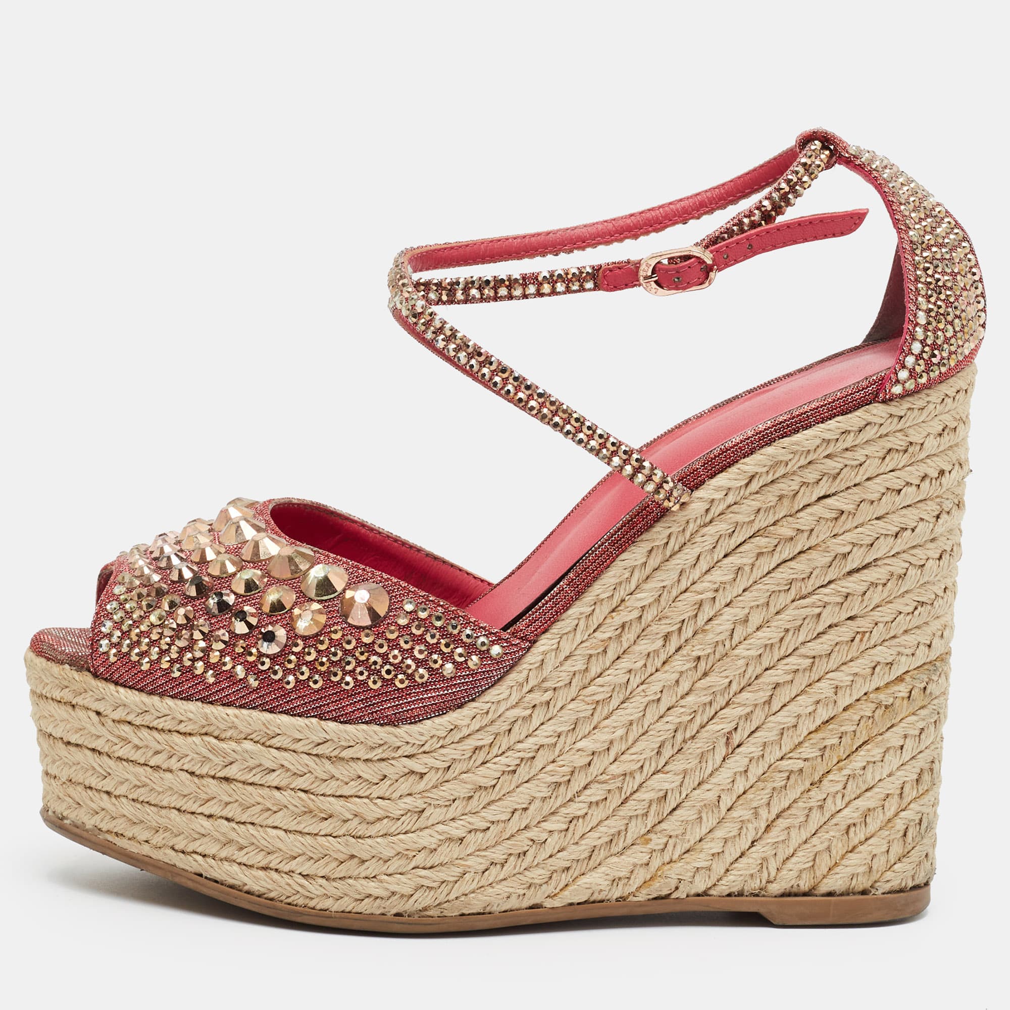 Le Silla Size 38 Purple Leather and Metallic Lurex Fabric Wedge Espadrille Sandals