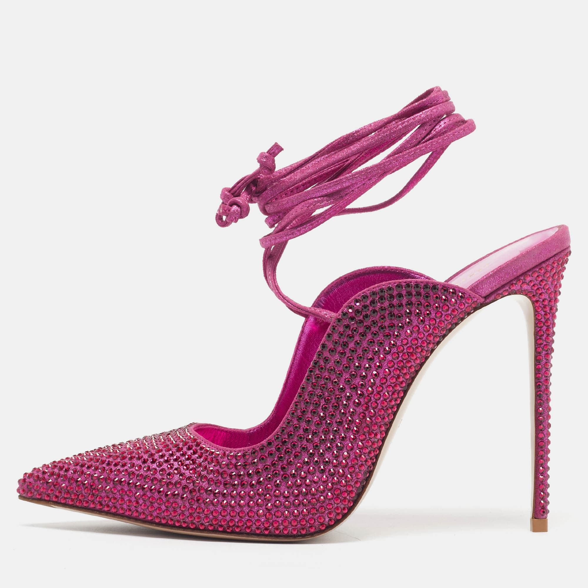 Le Silla Ivy Size 40 Purple Satin Crystal Embellished Ankle Wrap Pumps