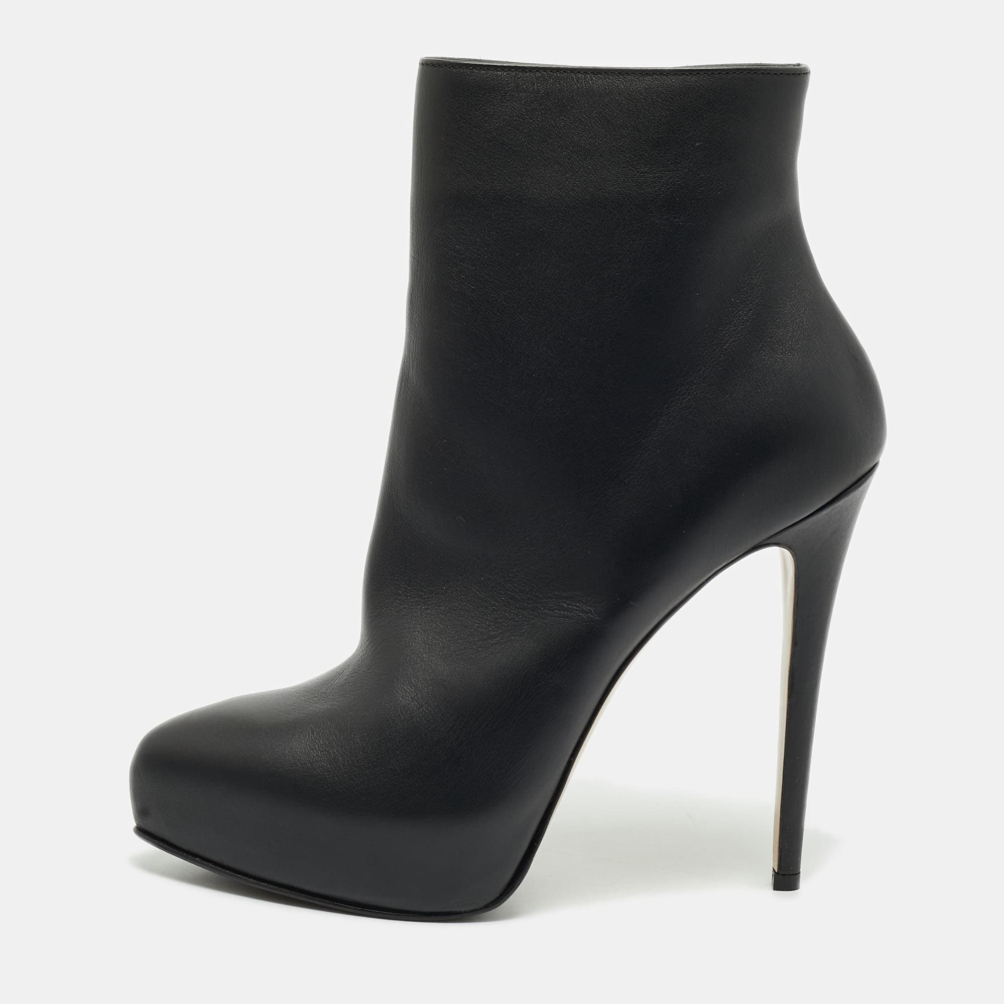 Le Silla Size 38 Black Leather Ankle Length Boots