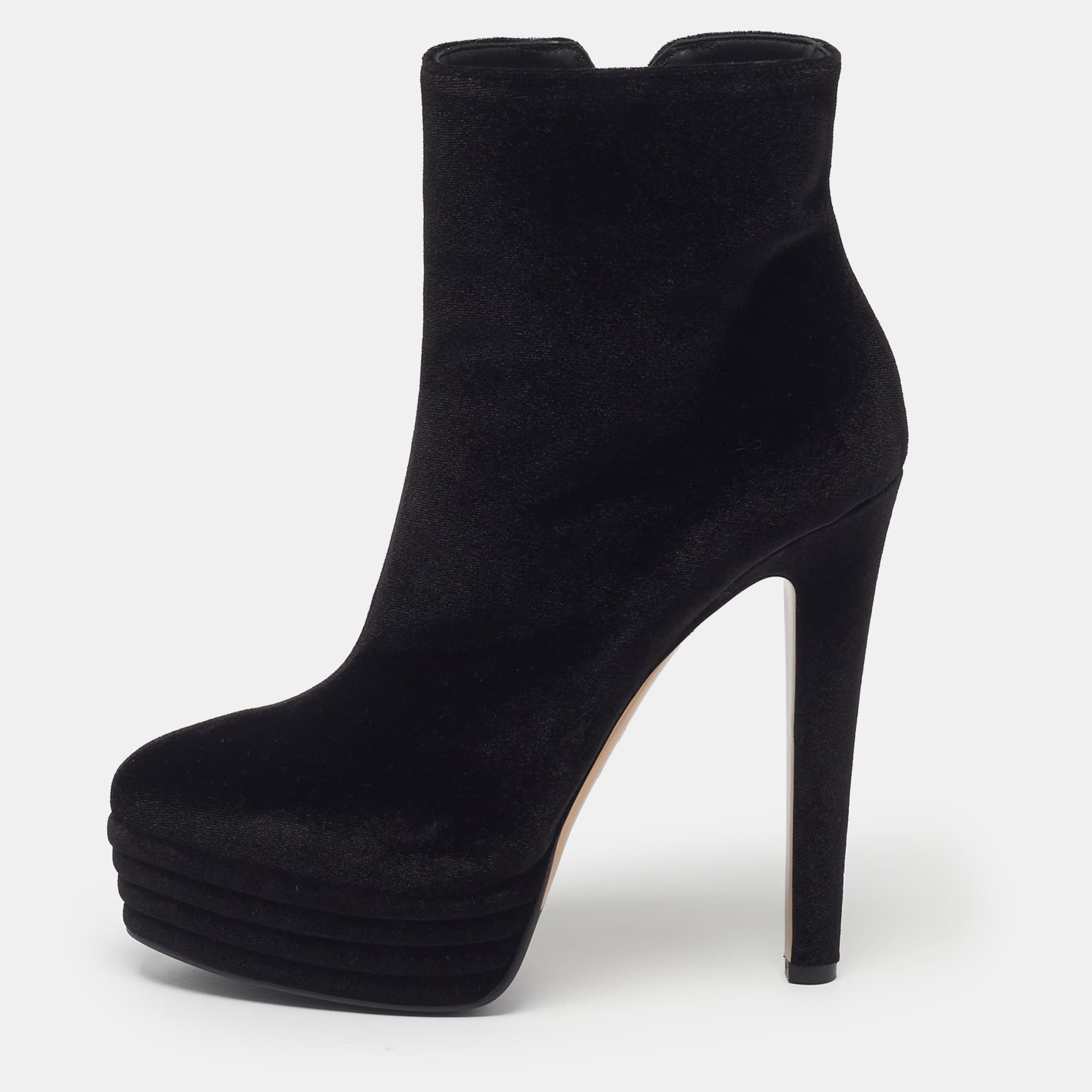 Le Silla Size 39 Black Velvet Platform Ankle Length Boots