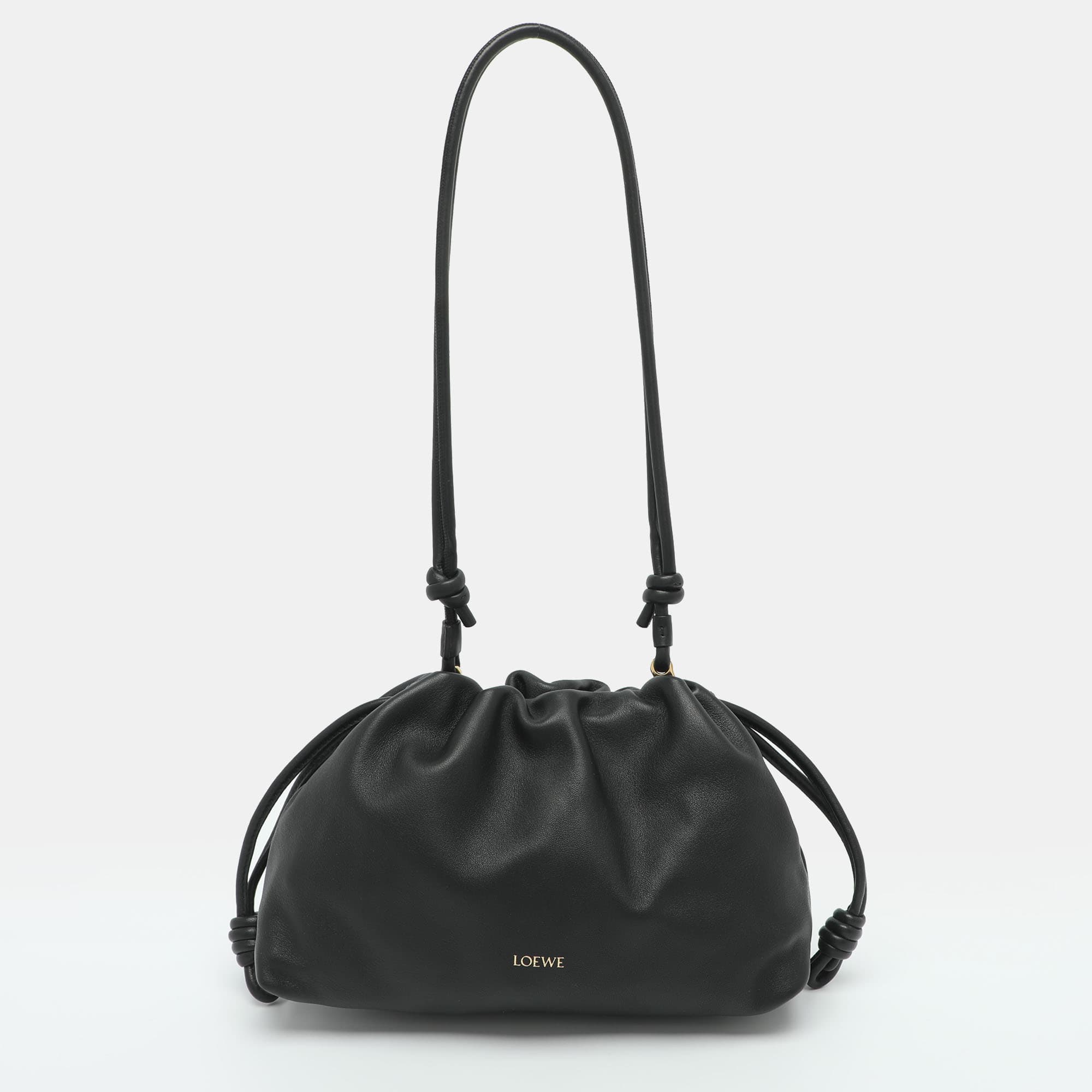 Loewe Flamenco Medium Black Leather Shoulder Bag