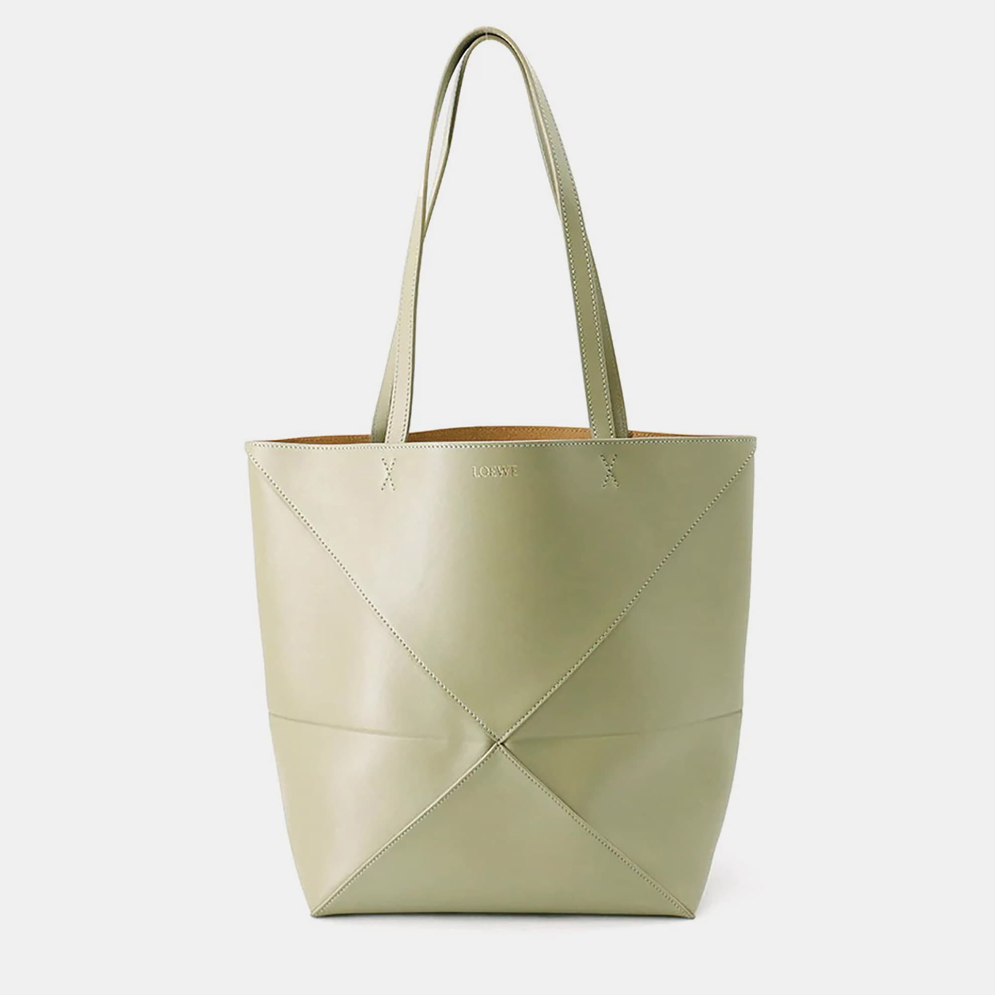 Loewe Puzzle Fold Moss Green Calfskin Leather Tote Bag