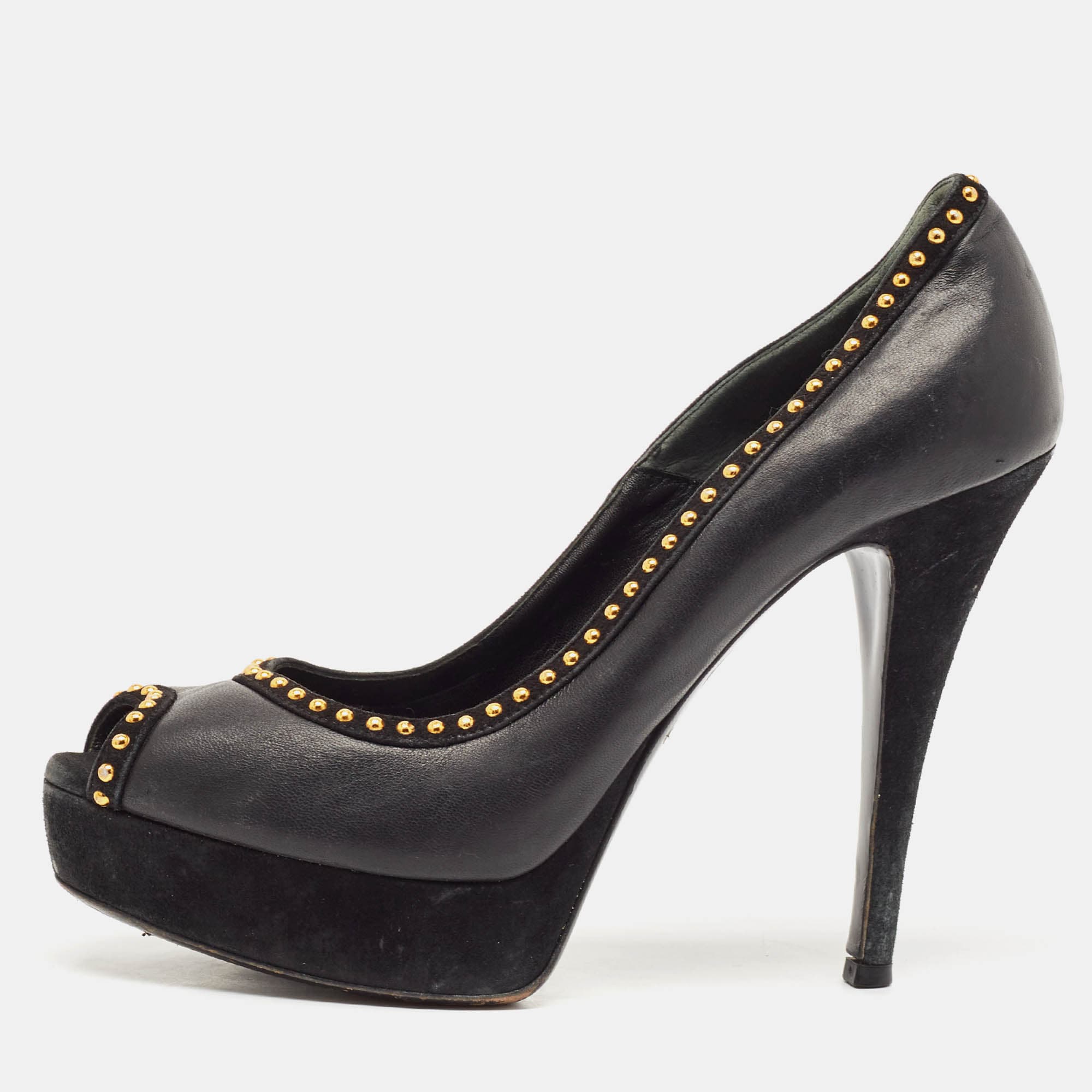 Loriblu Black Leather Peep Toe Platform Pumps Size 39