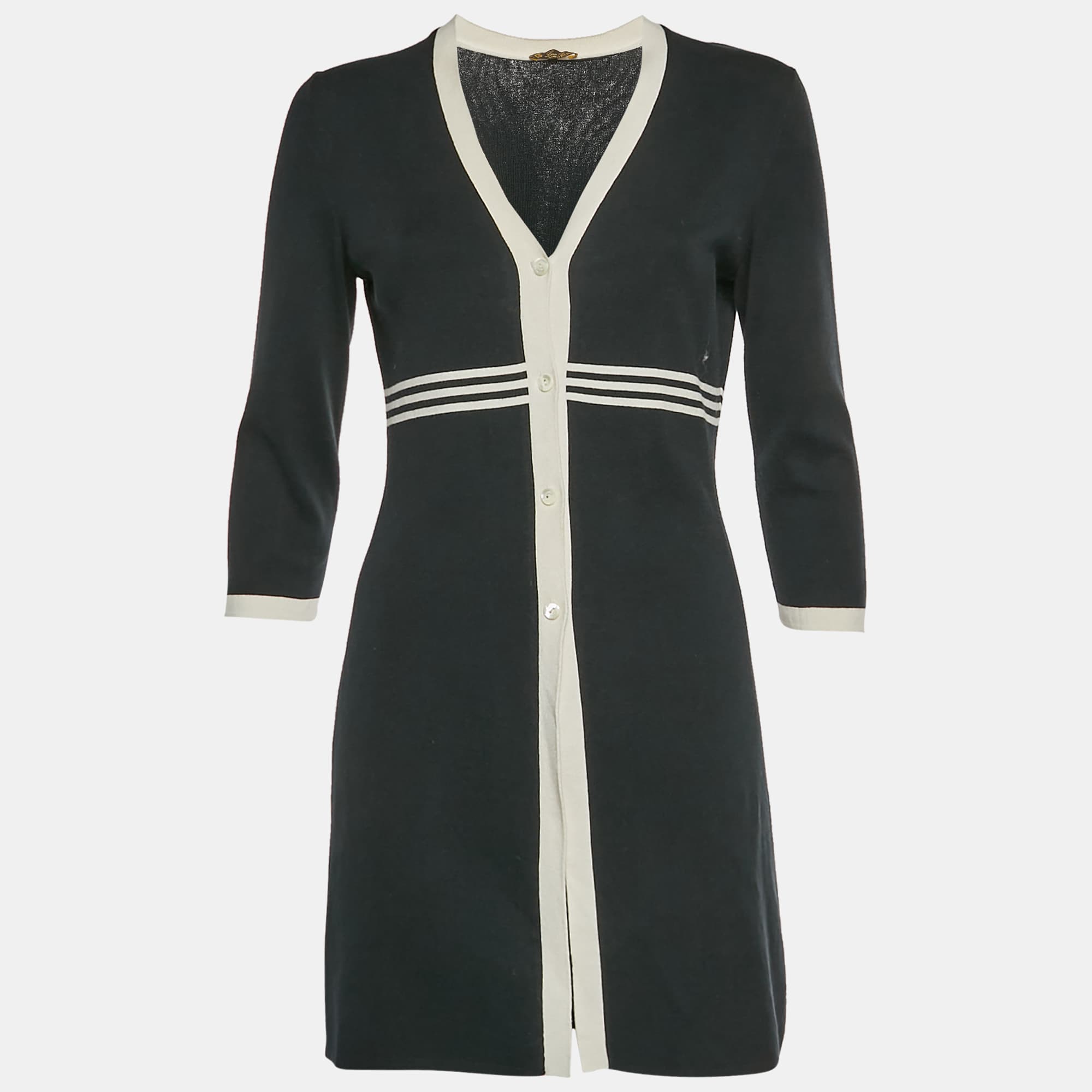 Loro Piana Black/White Rib Knit Button Up Mini Dress M
