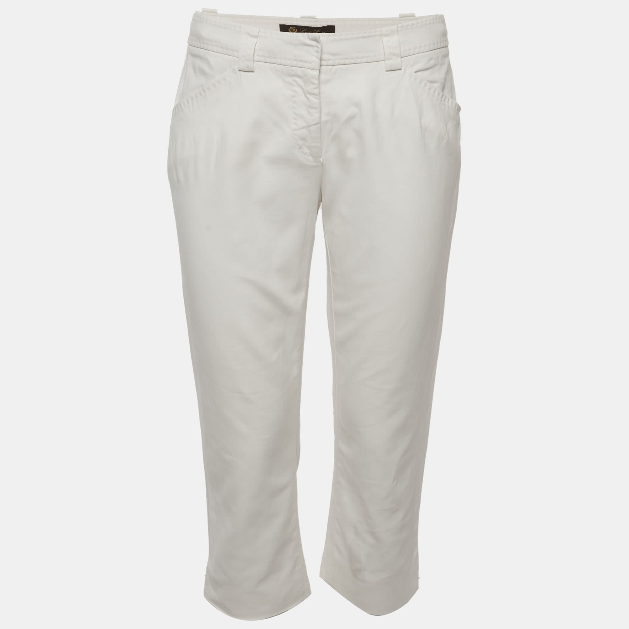 Loro Piana Off white Stretch Cotton Mid Rise Culottes M