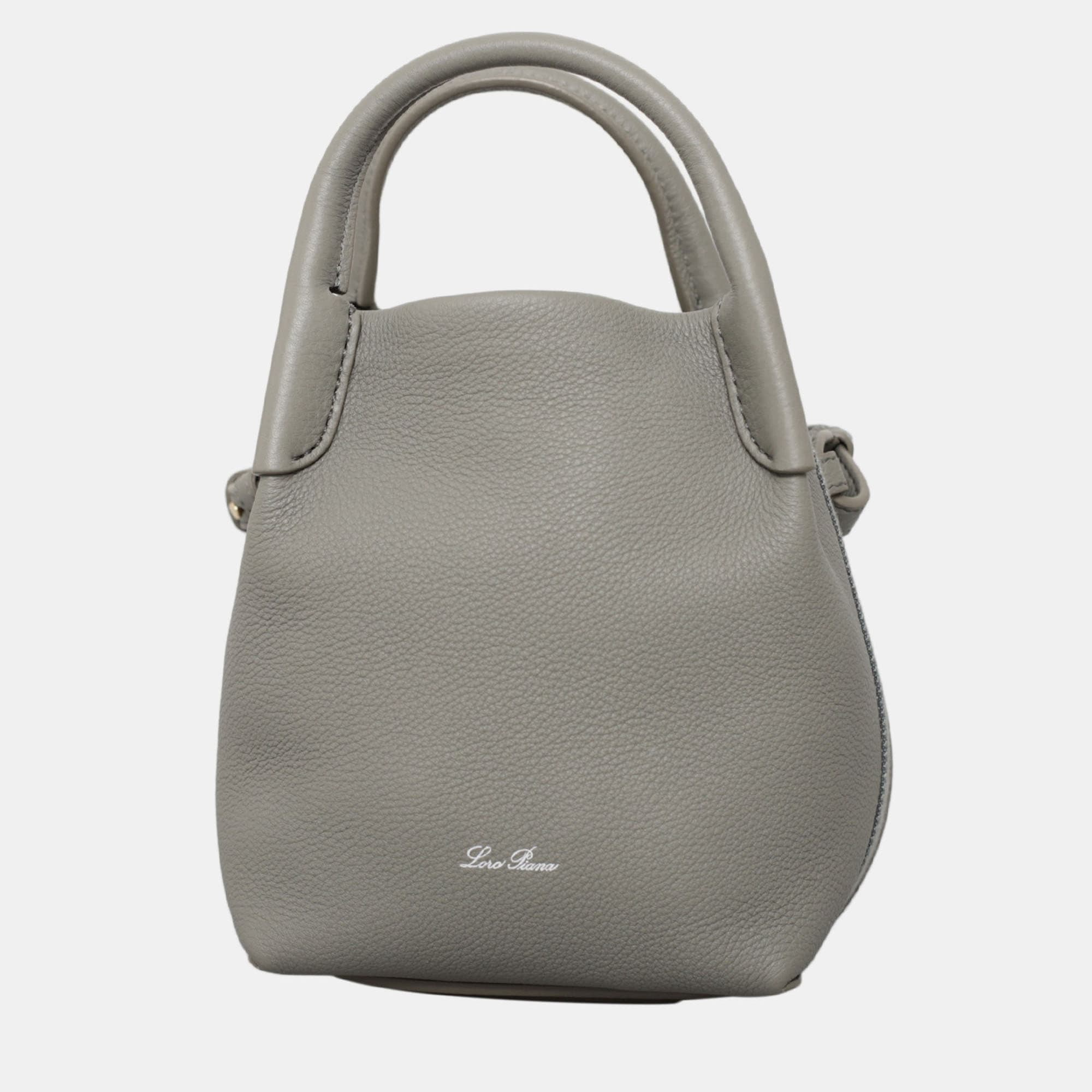 Loro Piana Micro Bale Bag Sage Green Grained Calfskin Leather Top Handle Bag
